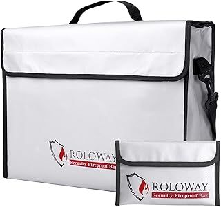 ROLOWAY Fireproof Document Bag, Large Fireproof Bag (16 x 12 x 5 inches), Fireproof Safe Bag for Cash, Valuables & Passport, Fireproof Money Bag with Zipper