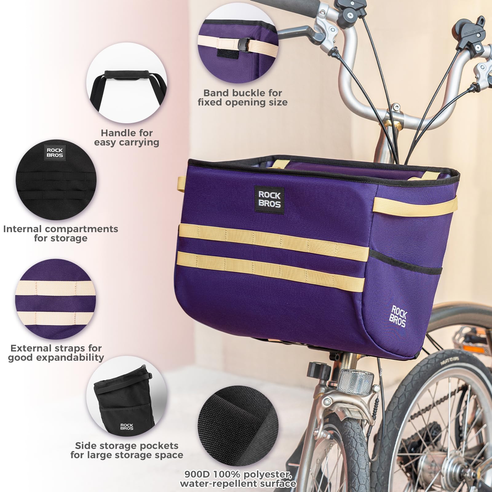 ROCKBROS Bolsa de Manillar para Brompton Plegable Impermeable Bolsa Frontal para Commuting y Almacenamiento en Bicicletas Plegables Negro