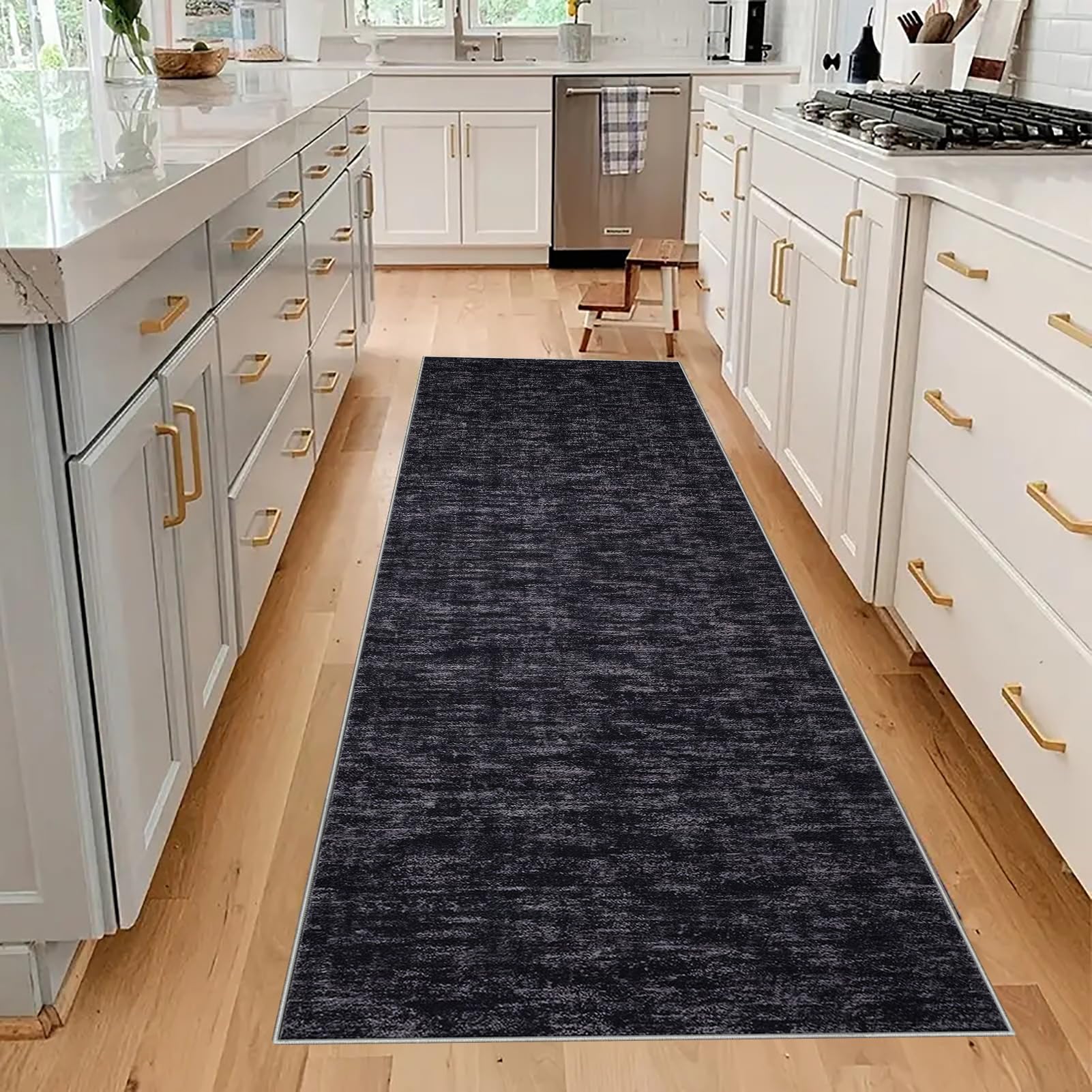 Tapis Couloir Long Tapis Cuisine Devant Evier Antidérapant et Lavable 70 x 280 cm Tapis d'entrée Interieur Paillasson Noir Tapis de Couloir Tapis de Passage pour Salon, Entrée, Chambre