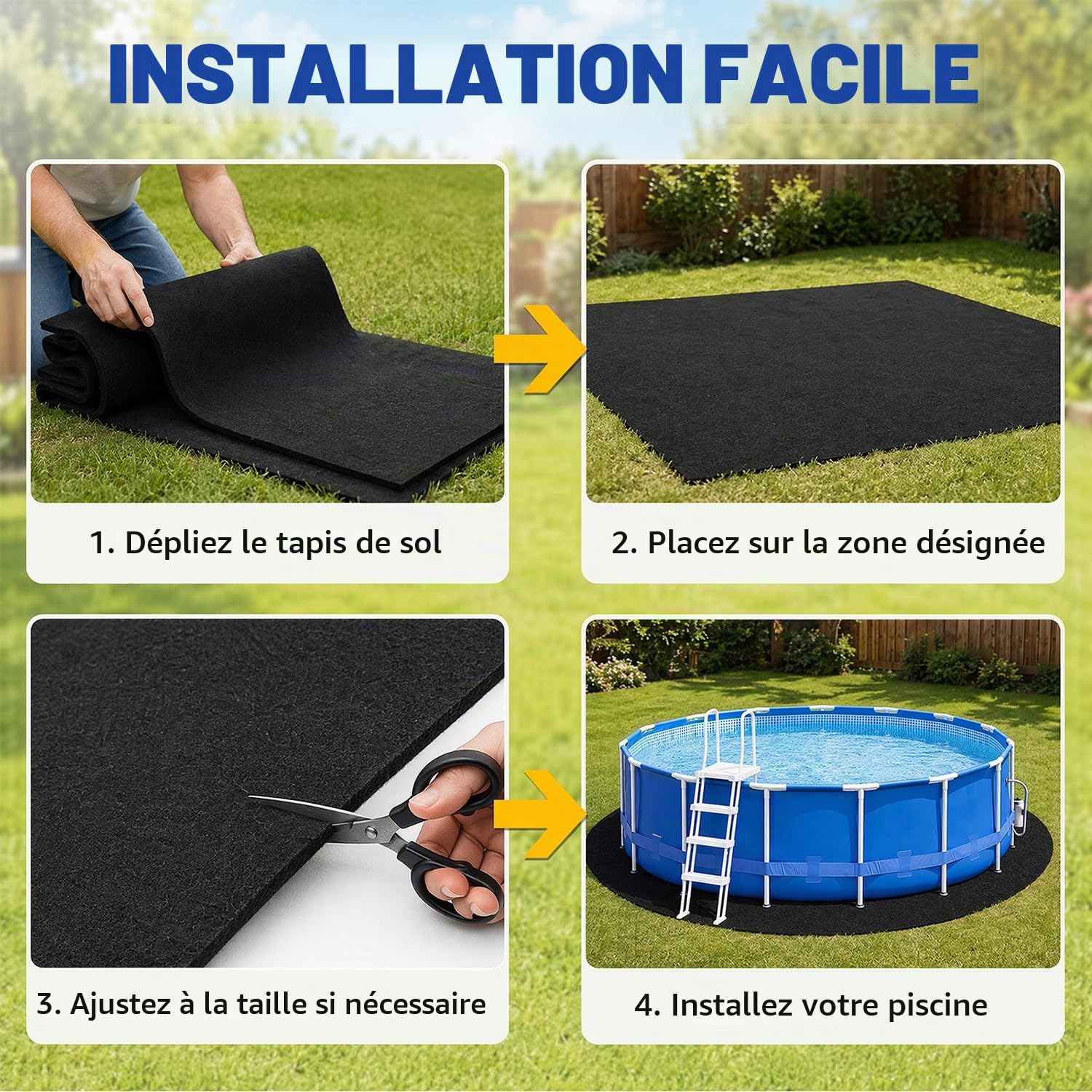 Tapis de Piscine Rond de 460 cm, bâche de Sol prédécoupée pour piscines Hors-Sol, sans Couture et résistante aux UV, protège Contre Les Pierres et l'humidité, Facile à Poser et réutilisable
