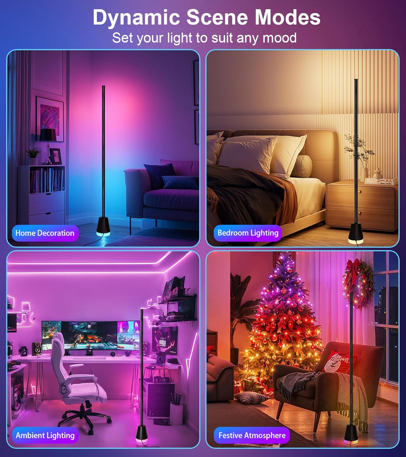 Corner Floor Lamp, Smart RGB LED Corner Lamp with App and Remote Control, 16 Million Colors & 68+ Scene, Music Sync, Timer Setting,Ideal Standing Lamp for Living Rooms,Bedrooms,Gaming Rooms