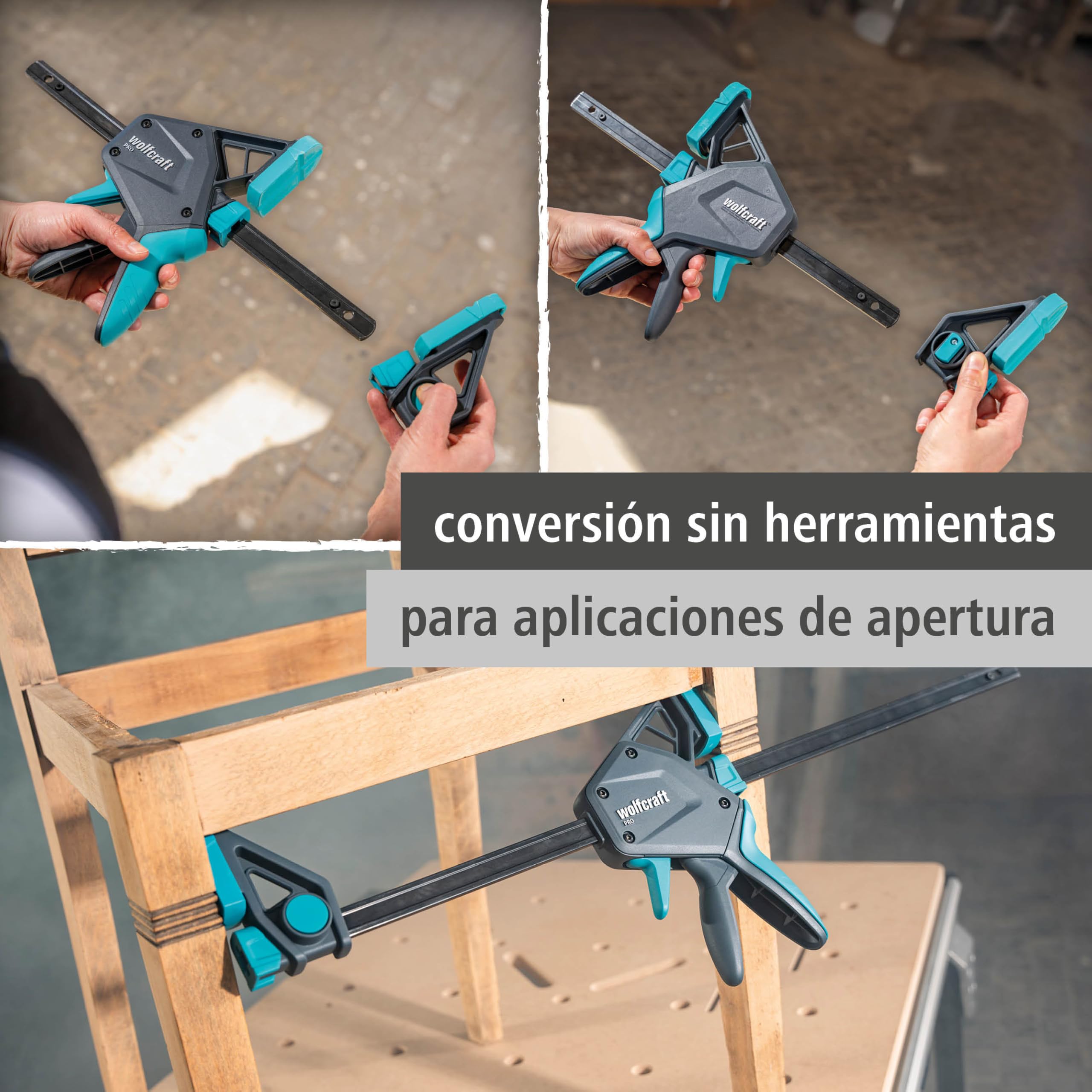 wolfcraft 2 Sargentos monomanual PRO - Fuerza de sujeción 150 kg - 8677060 - El cómodo sargento para todo tipo de usos - ancho de sujeción 700mm