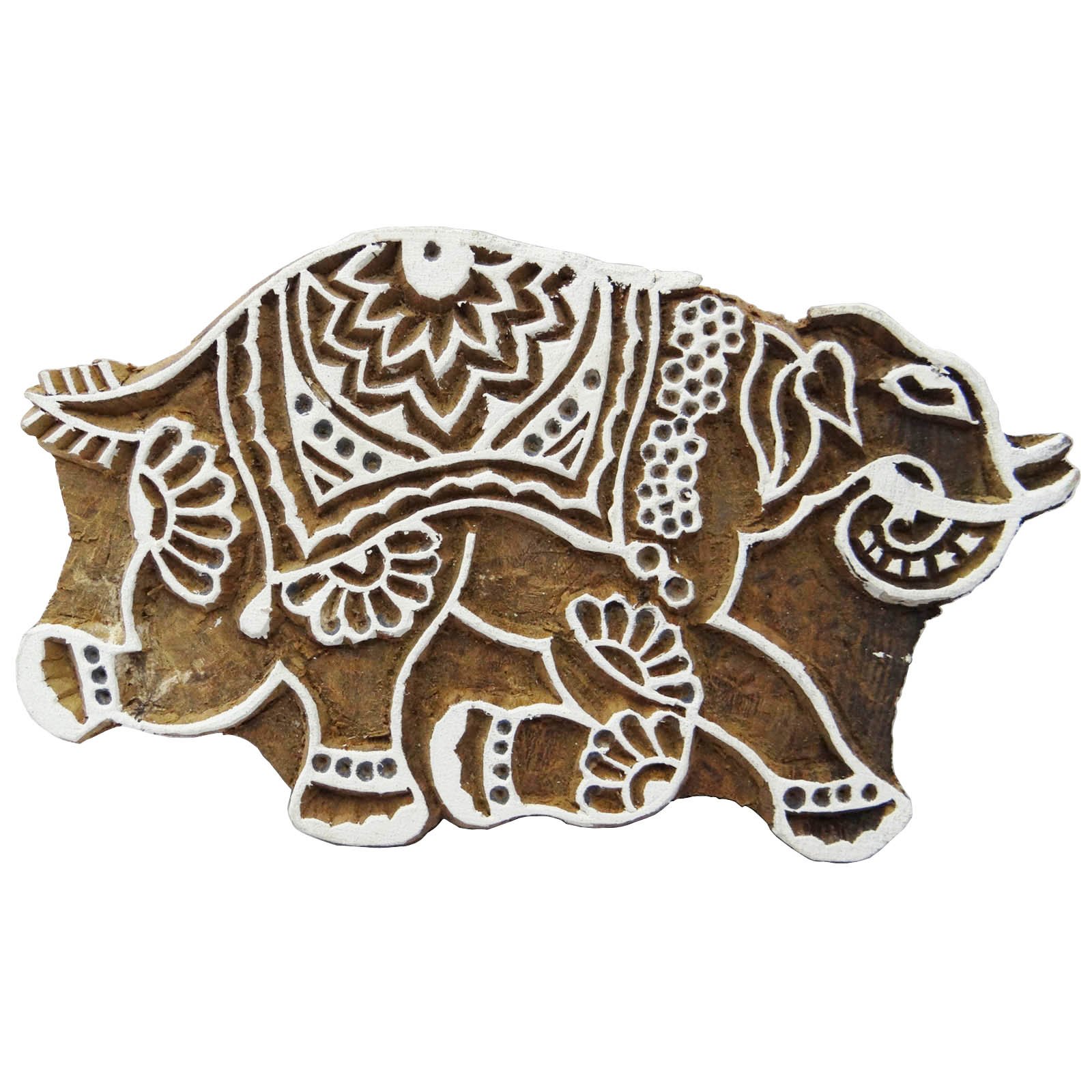Impression textile timbre tissu bloc en bois artisanat elephant design