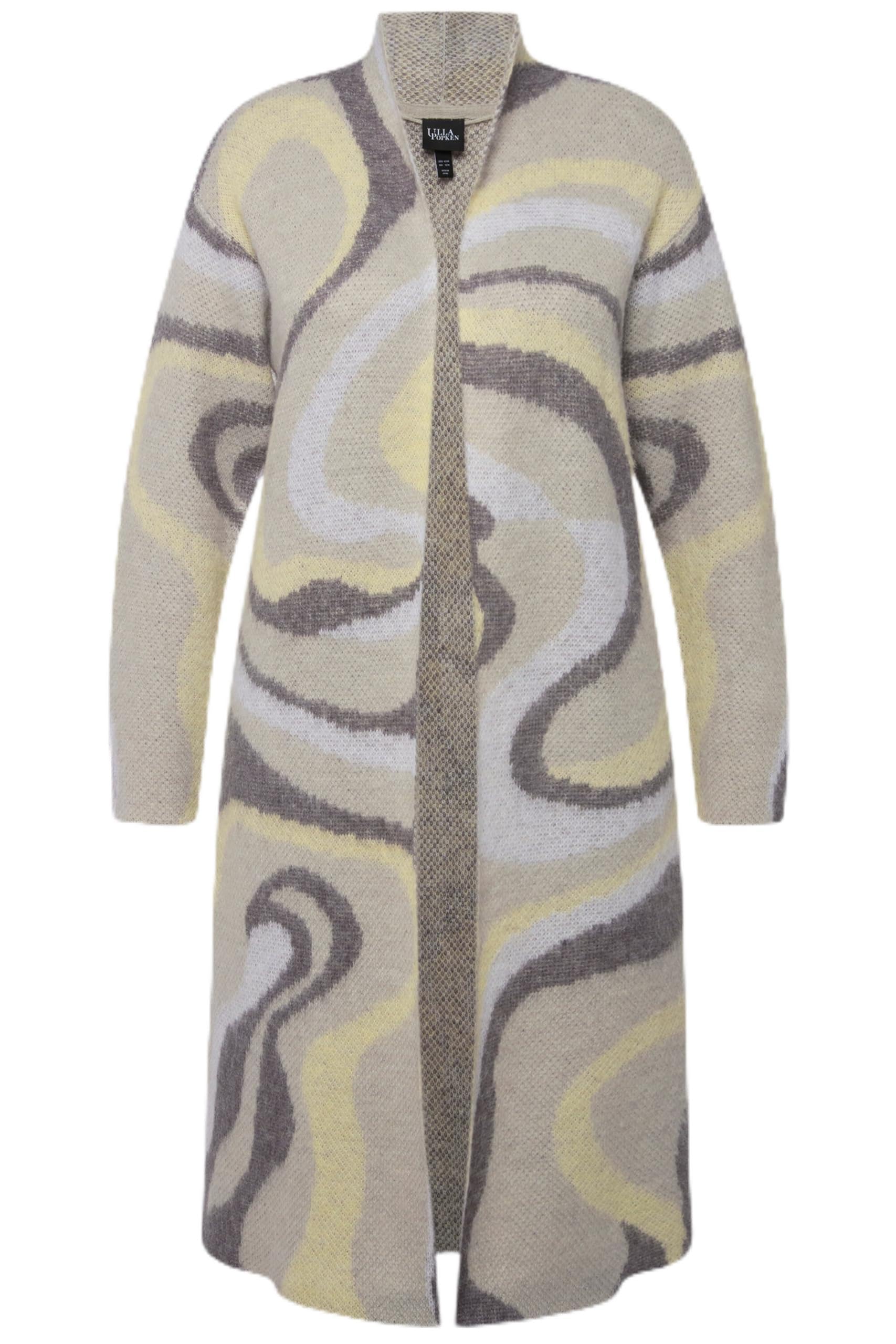Ulla Popken Damen große Größen Übergrößen Plus Size Long-Strickjacke, Jacquard-Strickmuster, offene Form 822718