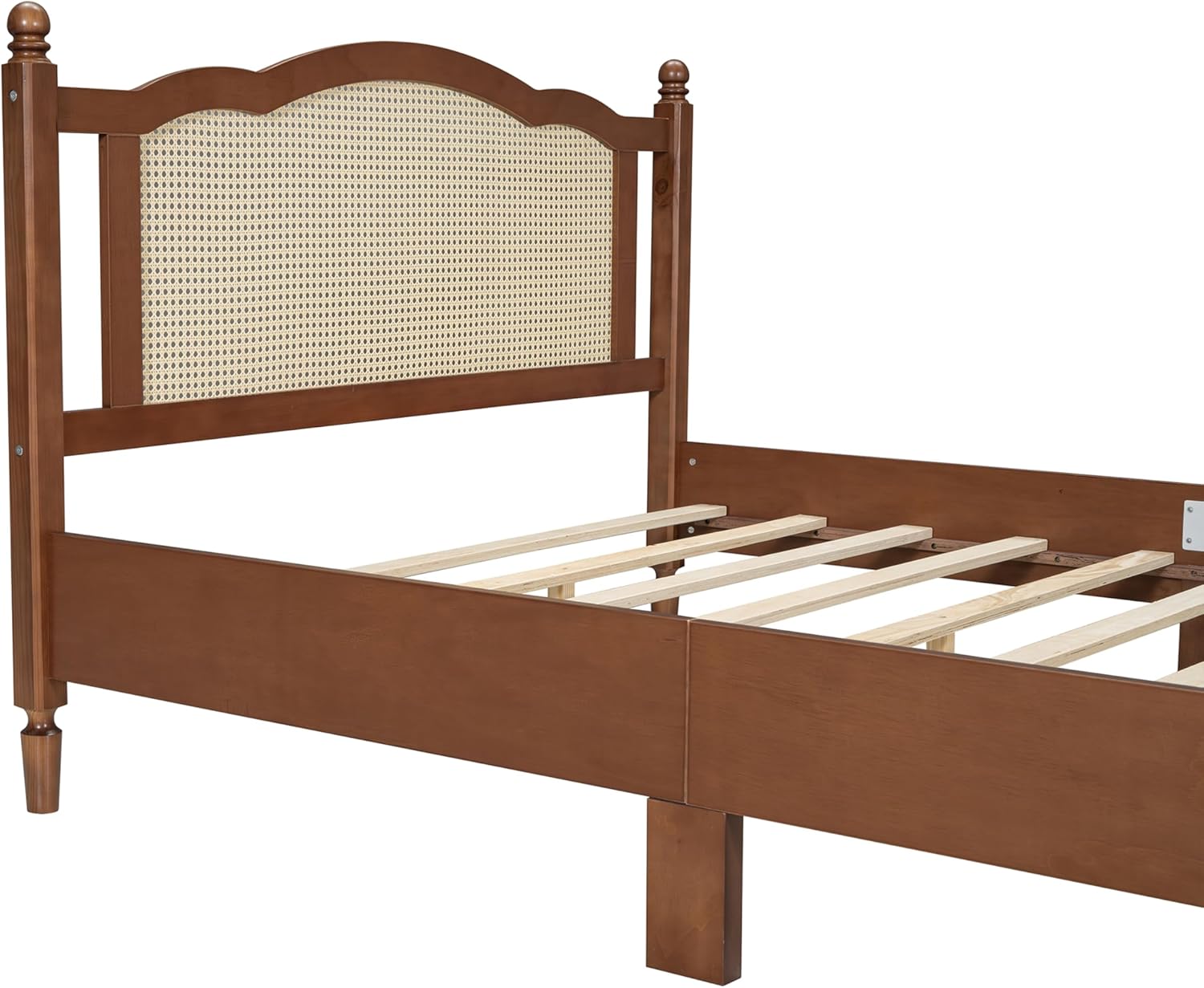 Merax Queen Bed Frame with Rattan Headboard, Vintage Farmhouse Wooden Platform Beds for Bedroom and Guest Room, No Box Spring Needed, Walnut