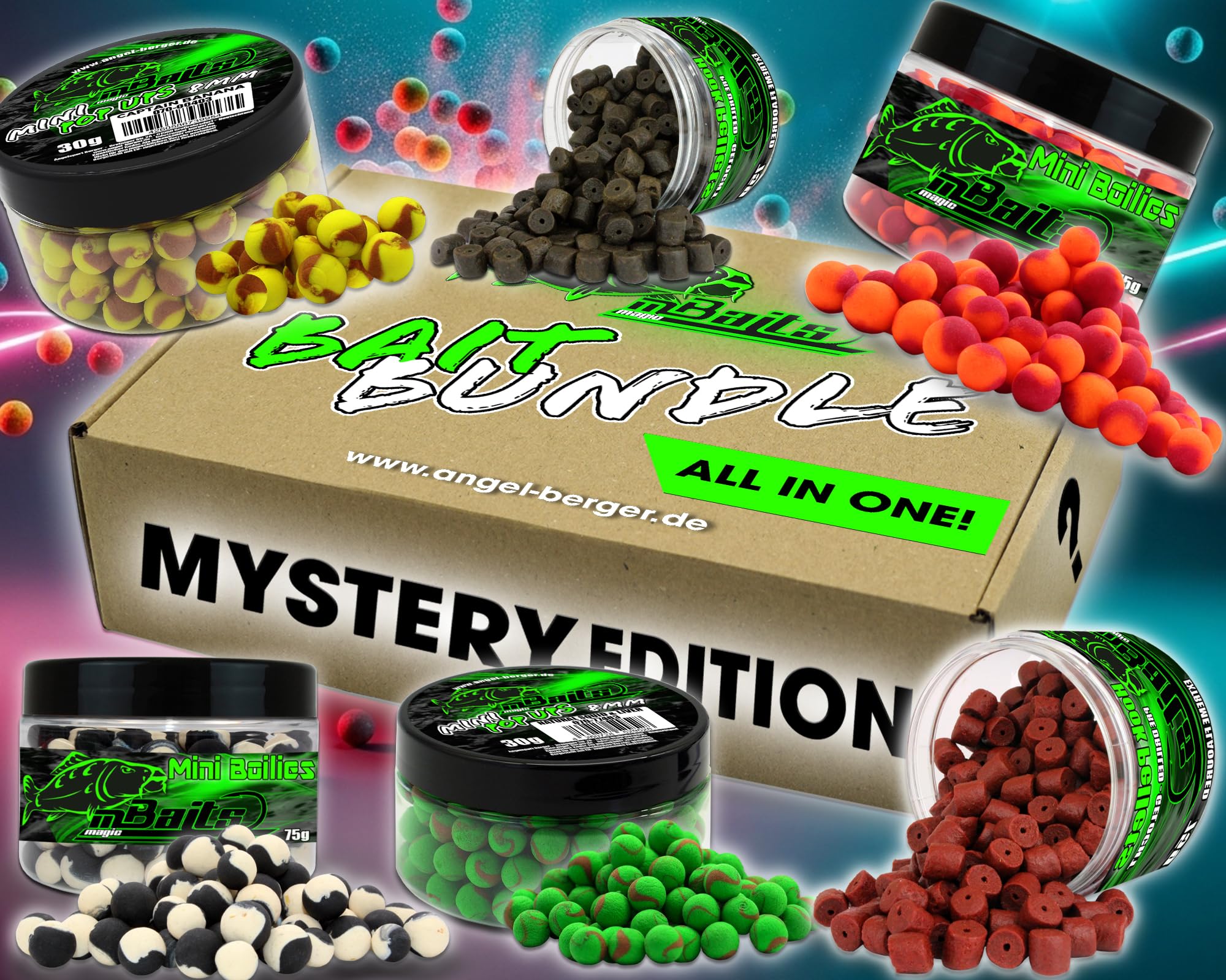 Angel-Berger Magic Baits Mystery Edition Feeder Surprise Lot de mini bouillettes Mini Pop Ups Feeder Pellets Pack économique pour pêche au feeder Appâts à hameçons