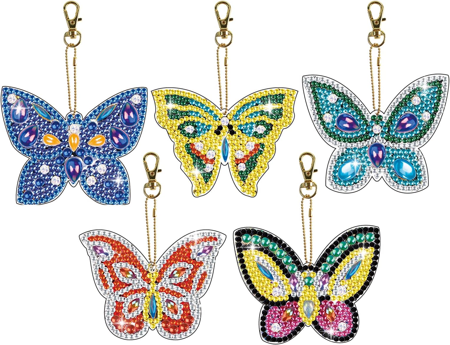 DCIDBEI 5 Pack Butterfly Diamond Painting Keychain Kit 5D Diamond Art Keychains for Kids DIY 5D Diamond Painting Keychain Diamond Mosaic Art Keyrings Pendant Crafts Making for Party Decoration Art