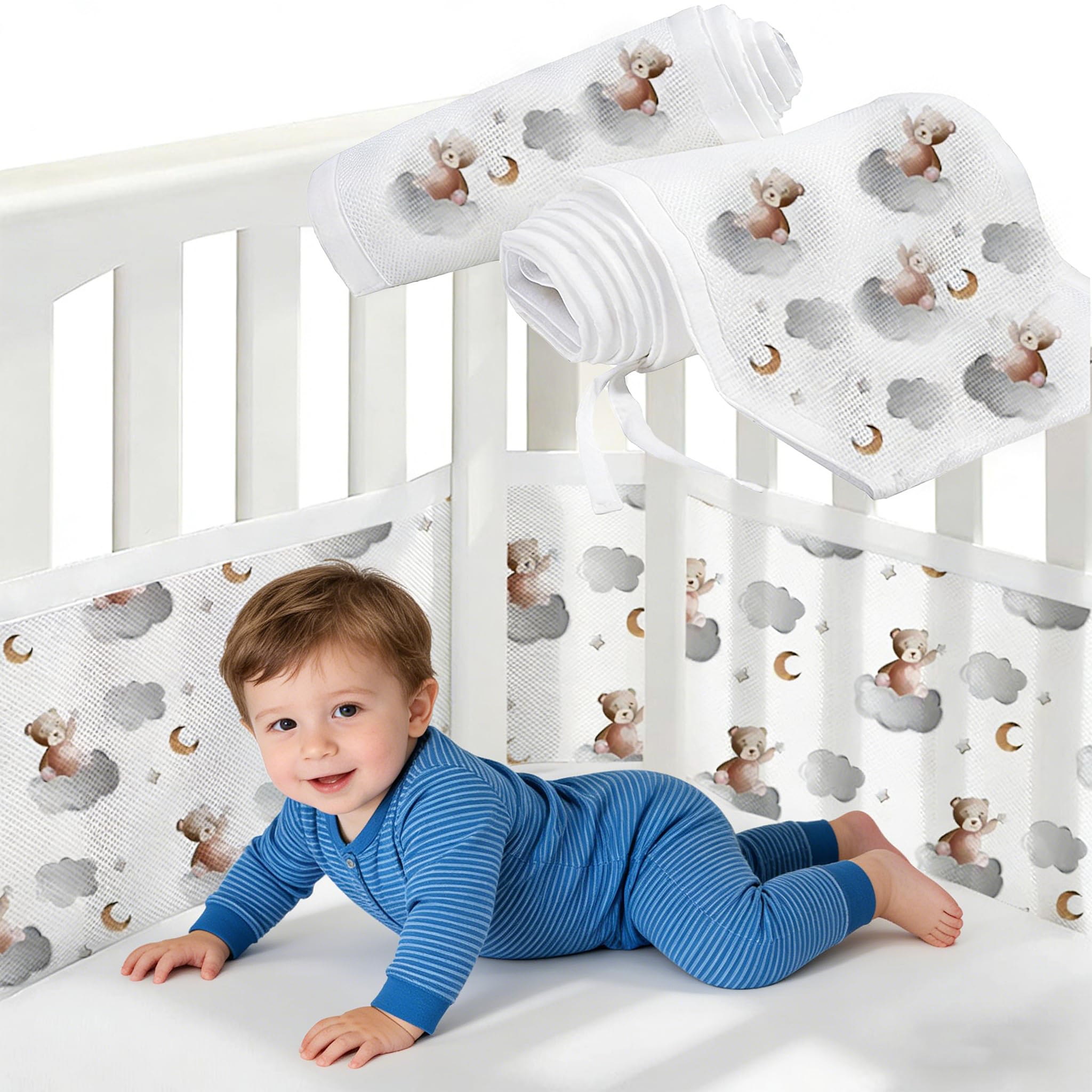 CHSG 2PCS Nestchen Für Babybett, 3D Luftdurchlässiger Kollisionsschutz Neugeborener Zaun, Abnehmbarer Babybettzaun, 160*30cm Und 340*30cm, Kurz Und Lang, Abwäschbar Babybetten
