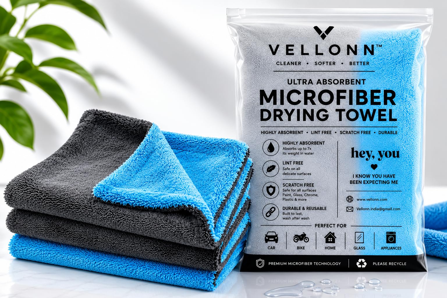 Microfiber Cloth for Car 1200 GSM | Car Drying Towel 40x60 cm | Twisted Loop, Ultra Absorbent, Lint Free & Scratch Free | Car Wash, Bike Detailing, Glass & Home Cleaning | Grey Blue-image-12