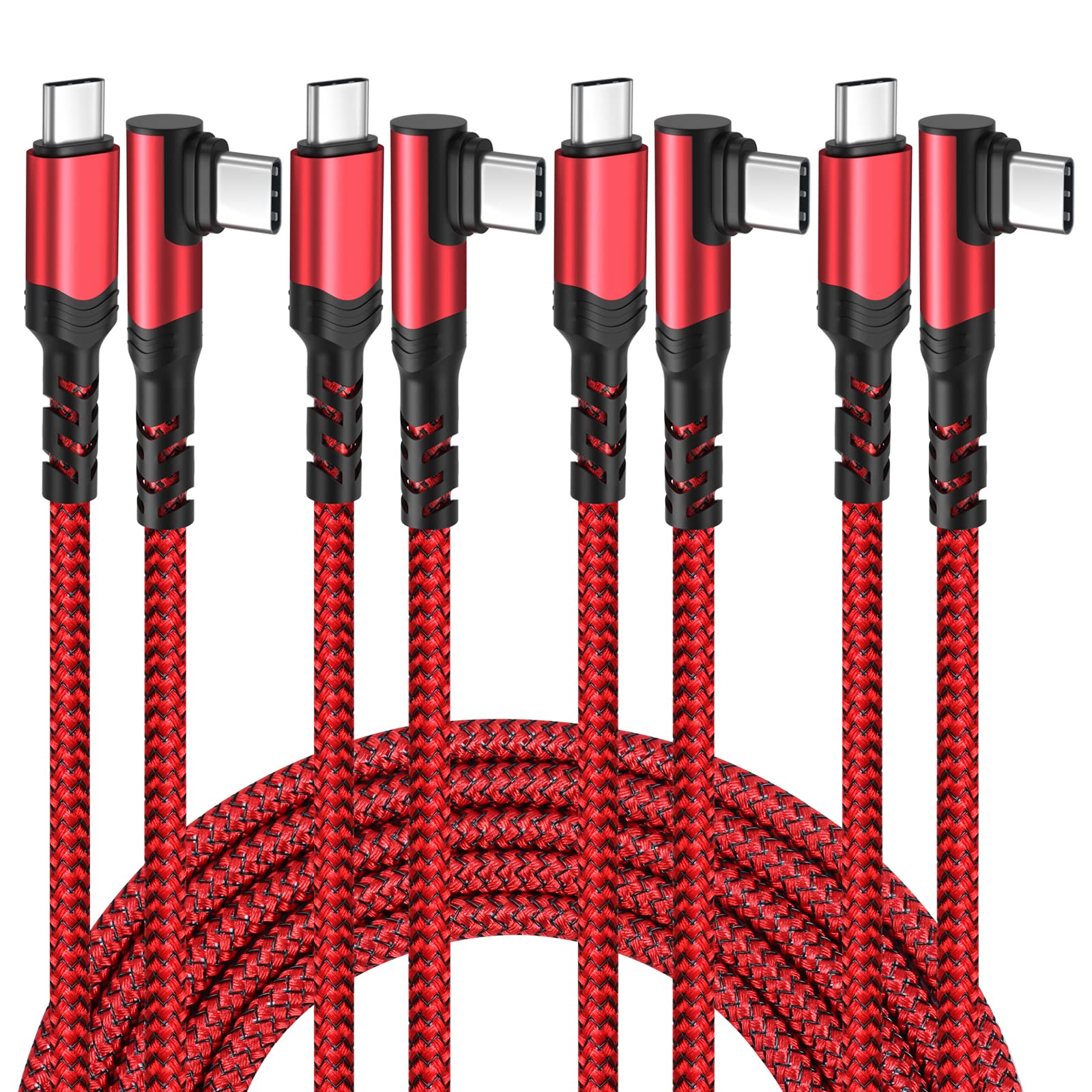 Pofesun4Pack USB C to USB C Cable 100W Fast Charging 10FT Right Angle USB C Fast Charging Cable Type C Nylon Braided USB C Cord Compatible for MacBook Pro,iPad Pro,Galaxy S21/ 20/Note 20 (Red)