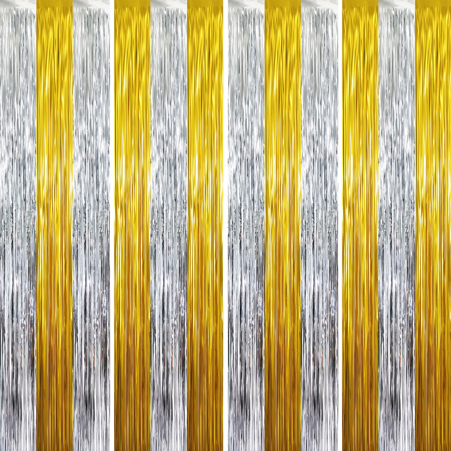 GOER Metallic Tinsel Foil Fringe Curtains Party Photo Backdrop Party Streamers for Birthday,Graduation,New Year Eve Decorations Wedding Decor (5 Packs,Gold&amp;Silver)