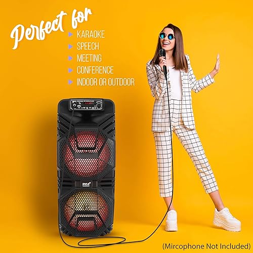 Miniatura 6 de Pyle Sistema de altavoces PA Bluetooth portátil, altavoz Bluetooth recargable de 600 W, sistema PA portátil con subwoofer dual de 8 pulgadas,