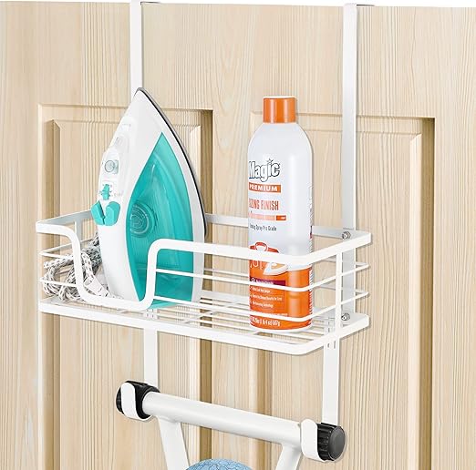 KES Ironing Board Hanger, Over The Door Ironing Board Holder, T-Leg Ironing Board Door Hanger for 1 3/4" Door, Metal Iron Holder White, HIR500B-WH