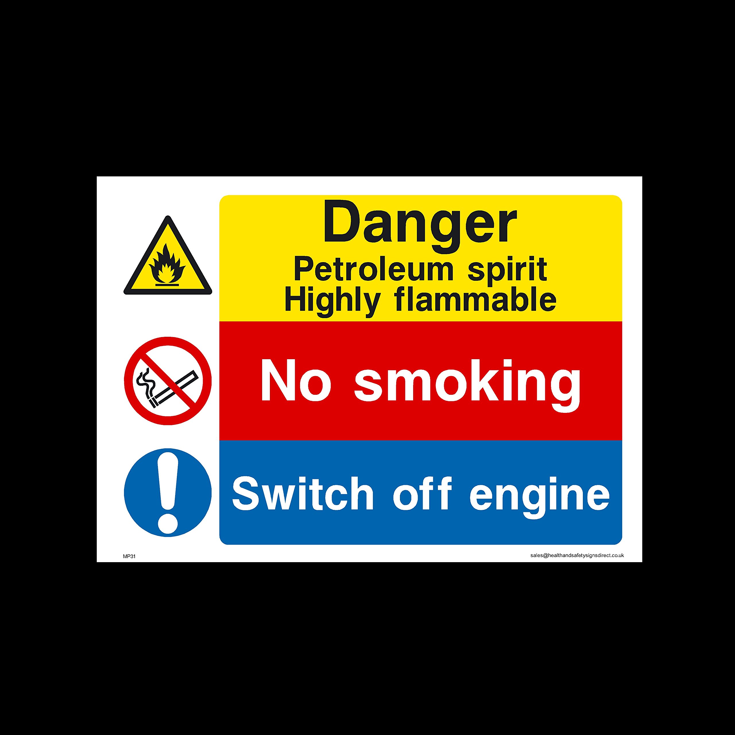Ussp&S Men's Danger Petroleum Spirit - Highly Flammable Plastic Sign With 4 Pre-Drilled Holes (Mp31) - Danger, Caution, Flammable, Ear Protection, No Smoking, Harness, At Work