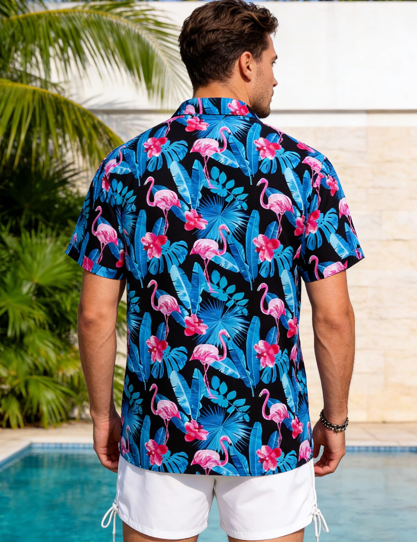 Barry.Wang Camicie hawaiane da uomo con stampa floreale classica casual tropicale spiaggia festa vacanza camicia a maniche corte