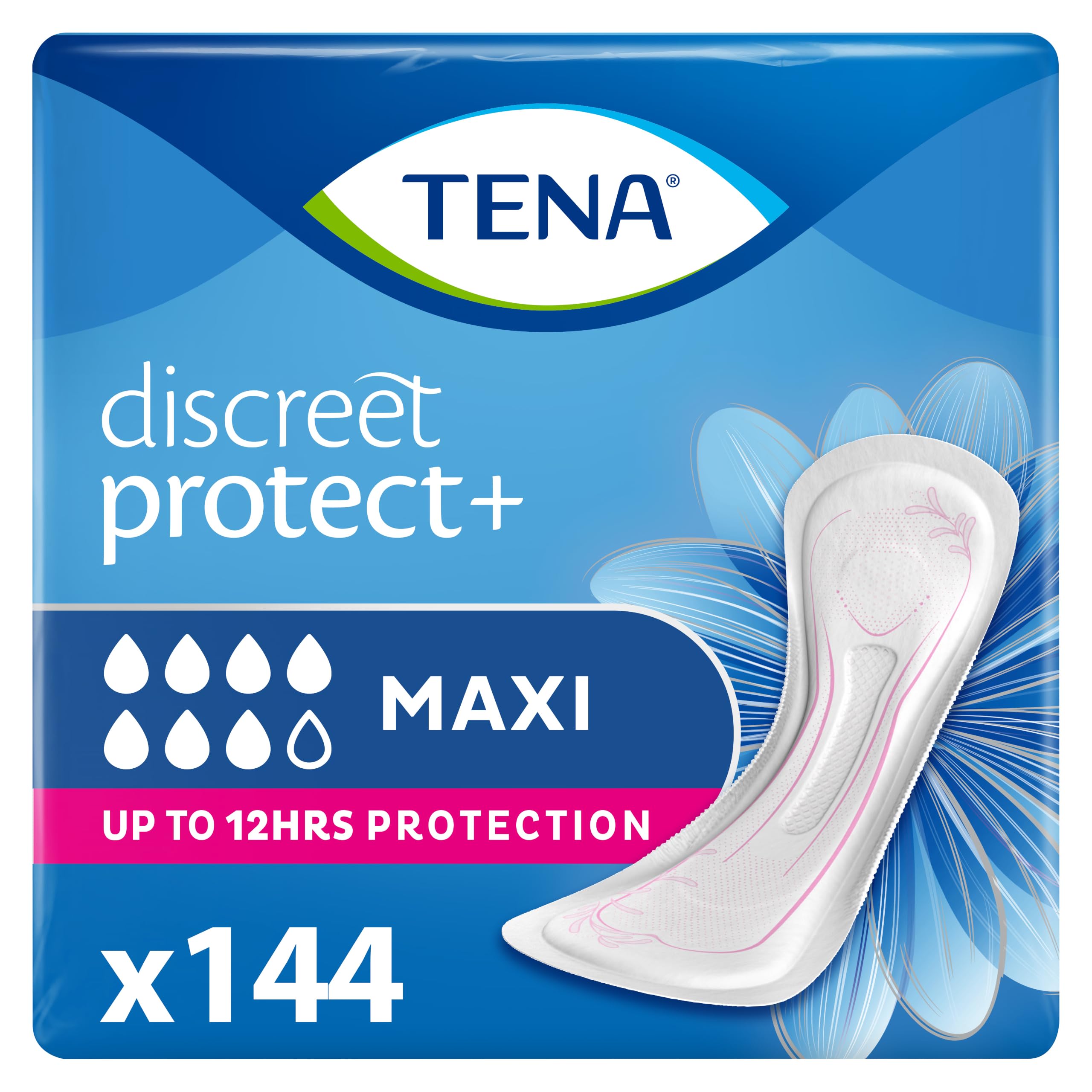 TENA Discreet Protect+ Maxi Incontinence Pads (144 Count)