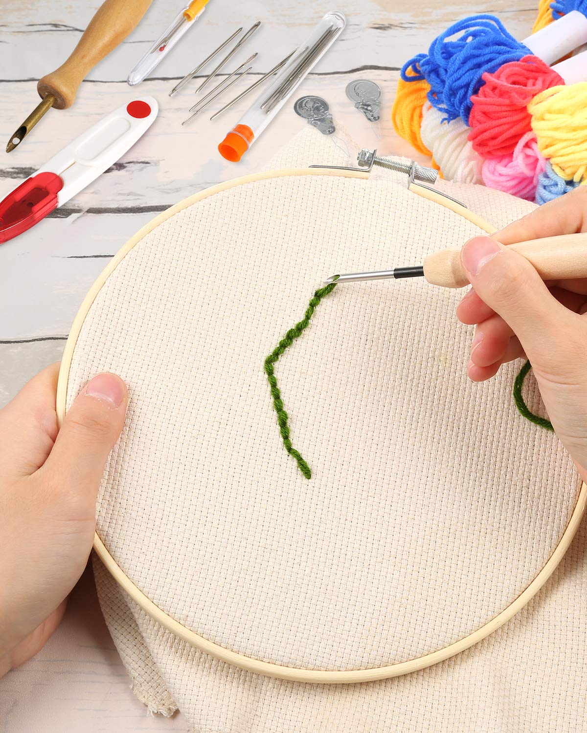 Pllieay 23 Pieces Punch Needle Embroidery Kits with Punch Needle Wooden Handle Embroidery Pen