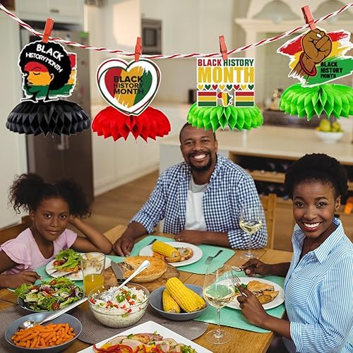 Miniatura 5 de Decoración de centro de mesa del mes de la historia negra, 8 piezas de decoración de mesa afroamericana, decoración de centro de mesa 3D para el mes