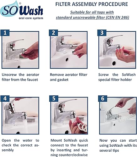Miniatura 8 de Irrigador dental SoWASH Travel, irrigador oral para grifo, se conecta directamente al grifo, irrigador dental no eléctrico, con punta de vórtice +