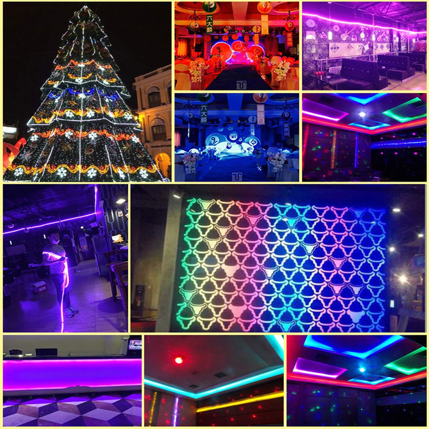 12m RGB LED Streifen, Bluetooth kontrolliert Strip, 220V dimmbar Lichterkette, 5050 SMD 60 LEDs/m Farbwechsel Led Band, wasserdicht Lichtschlauch mit Trafo & 24-Tasten IR Fernbedienung