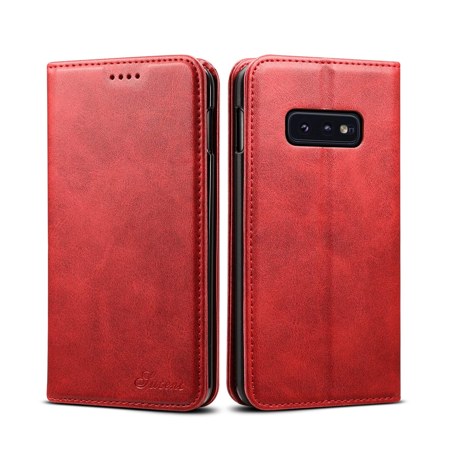 Galaxy S10E Wallet Phone Cover Leather 5.8 inch,TACOO Kickstand Fold Card Money Slot Protective Slim Fit Women Men Cover Compatible with Samsung S10e 2019-Khaki Red