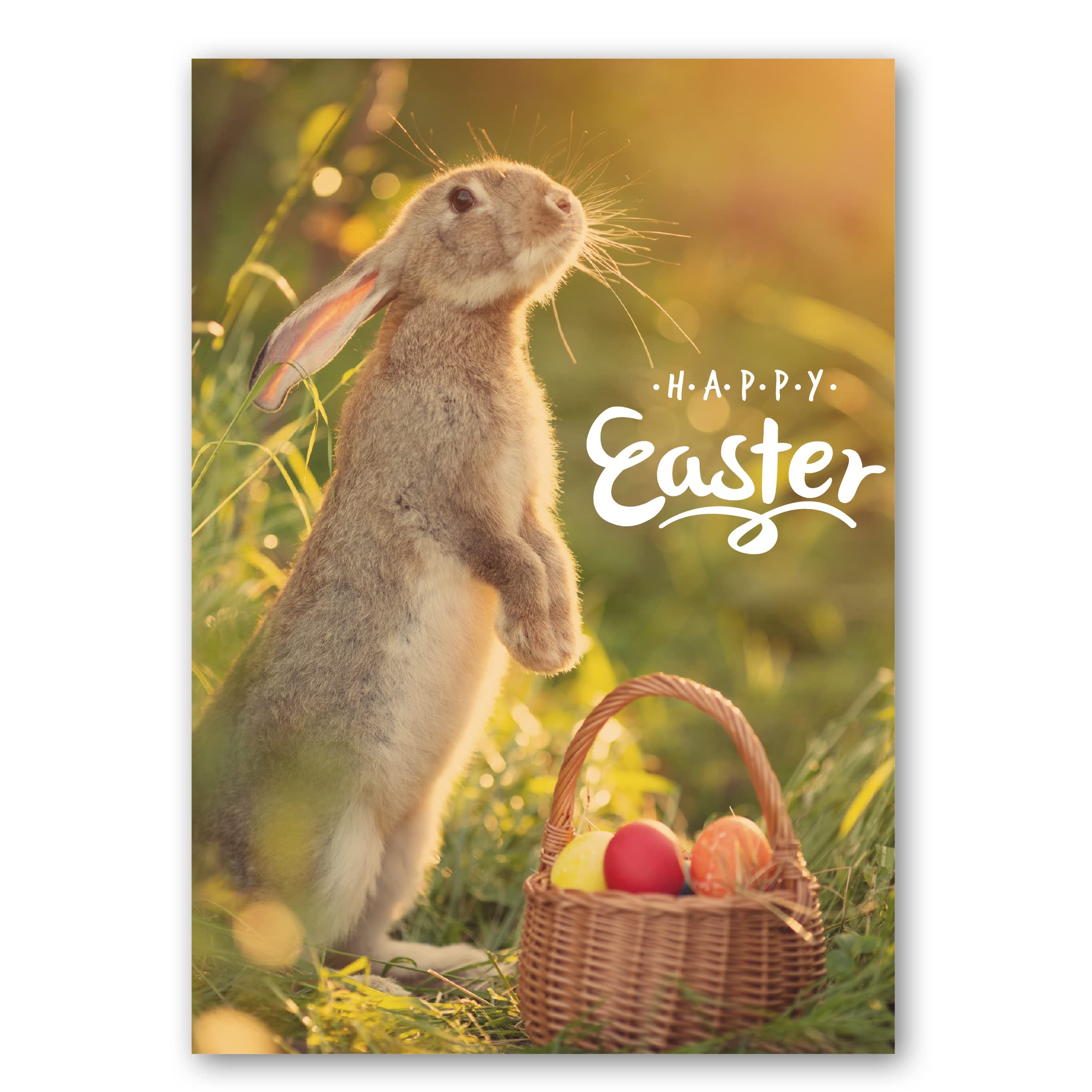 Easter Card. Bunny and Basket Design with matching Envelope. 210x148mm. Ecofriendly. Blank Inside. Printed and Packed in UK.