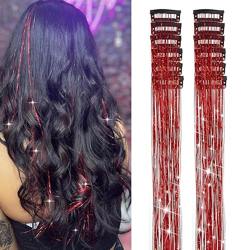 Miniatura 8 de 12 extensiones de cabello de oropel con clip de oropel con purpurina de 19.6 pulgadas, kit de oropel resistente al calor, accesorios de cabello de