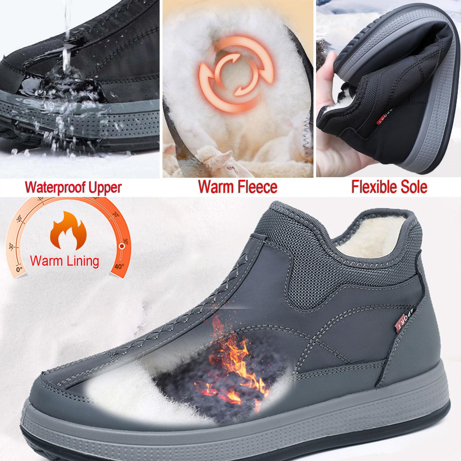 Wasserdichte Schneestiefel für Herren, ultraleicht, wasserdicht, Winterschuhe für bequeme Spaziergänge bei kaltem Wetter, warmer Schlupfschuh