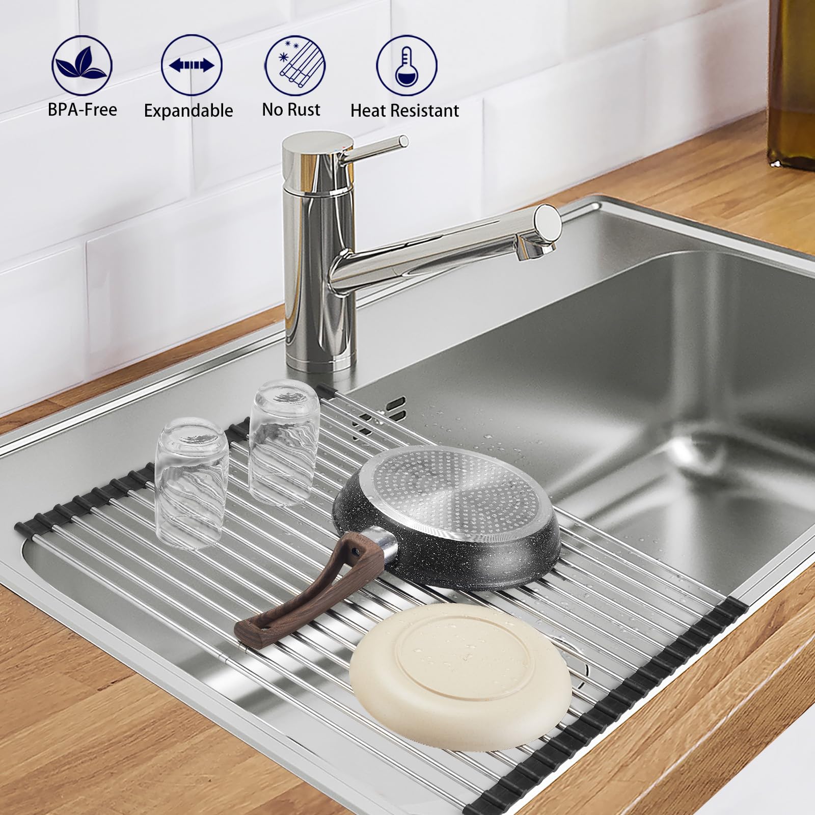 Escurridor De Platos Enrollable Escurridor De Platos De Acero Inoxidable Sobre El Fregadero Escurridor De Platos Facil De Almacenar Para Fregadero