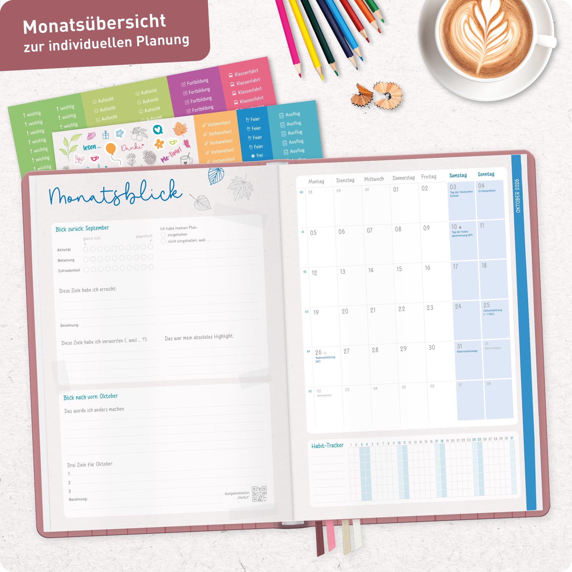 Häfft® Lehrerplaner Grundschule 2026/2027 im A4+ Format Hardcover - Schuljahr 12 Monate (Aug 26 - Jul 27) Lehrerkalender & Unterrichtsplaner für Klasse 1–4 "Fine Flowers rosé"