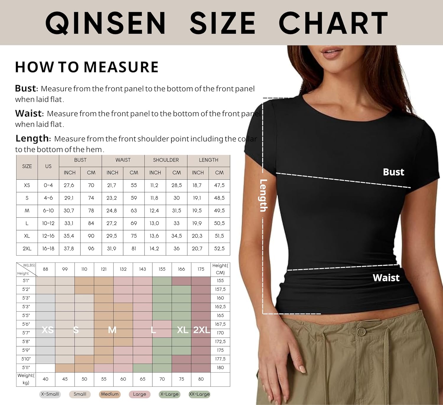 QINSEN Women's Crew Neck Short Sleeve Tees Double Lined Slim Fit T Shirt Basic Y2K Tops - Image 5