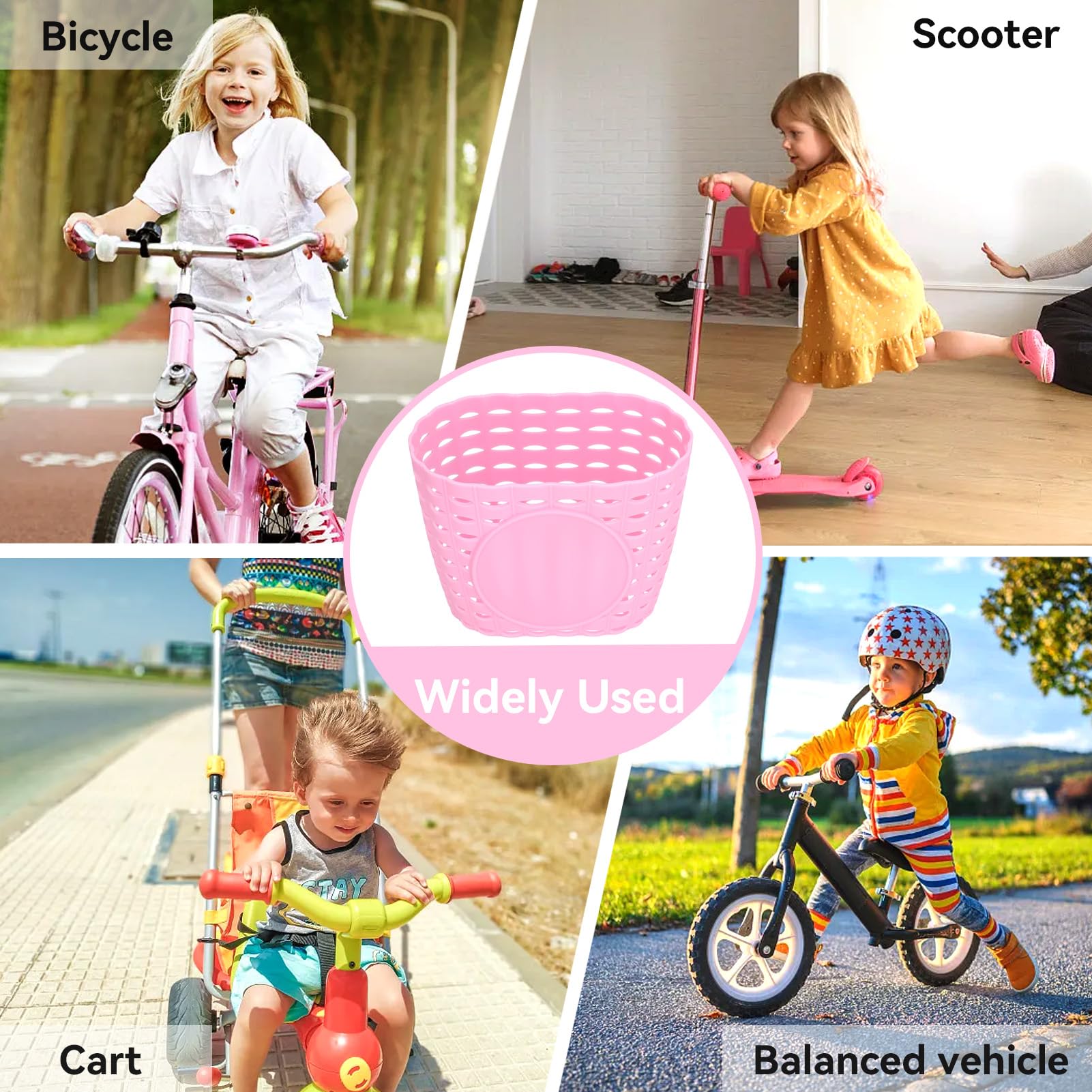 Cestino per bici per bambini, cestino per manubrio per bicicletta Simpatico cestino per manubrio anteriore per bicicletta con cinghie regolabili per ragazzi, ragazze, bambini piccoli(Rosa)
