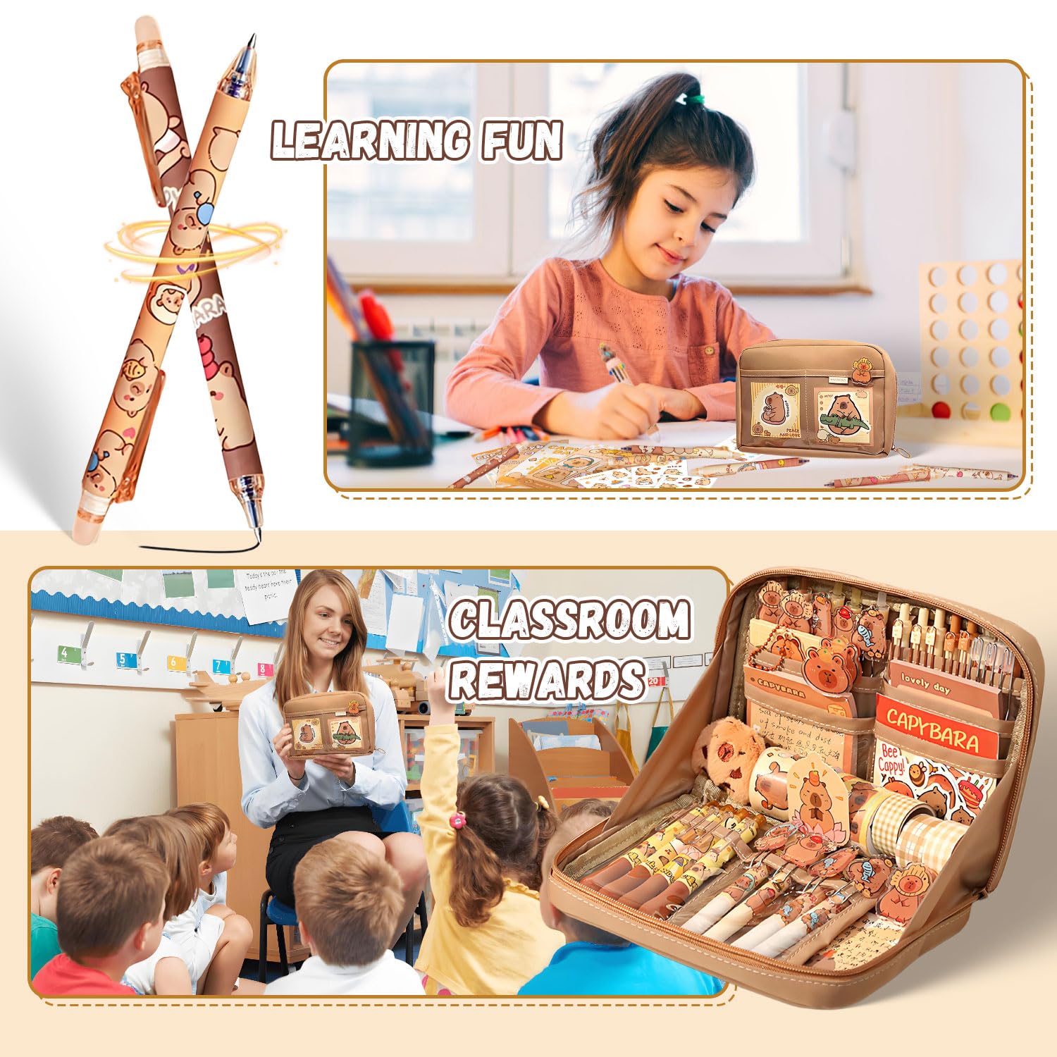 Astuccio Capibara Cancelleria Capacità Extra Large Contiene Cose per la Scuola e Capibara Gadget Set Regalo di Cancelleria Multifunzionale per Studenti e Adulti che Lavorano