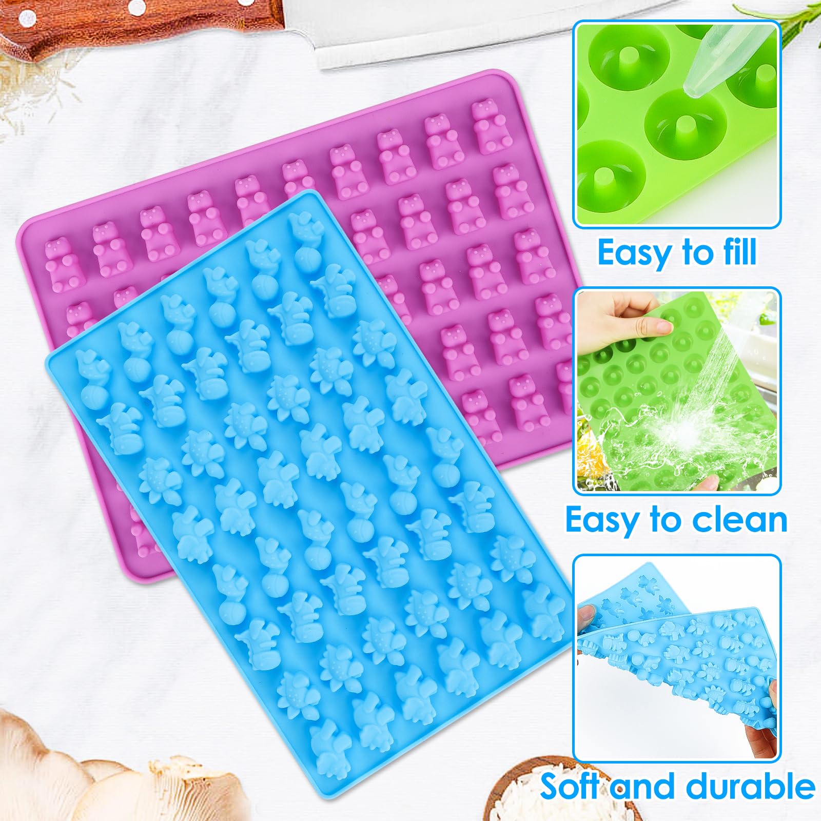 4-teiliges Gummibärchen Silikonform Set - Mit Pipetten Für DIY Süßigkeiten