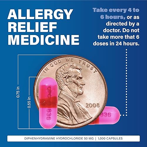 Miniatura 3 de Major Banophen Diphenhydramine HCI - Cápsulas de 50 mg - Alivio temporal de los síntomas de la fiebre del heno y alergias respiratorias superiores -