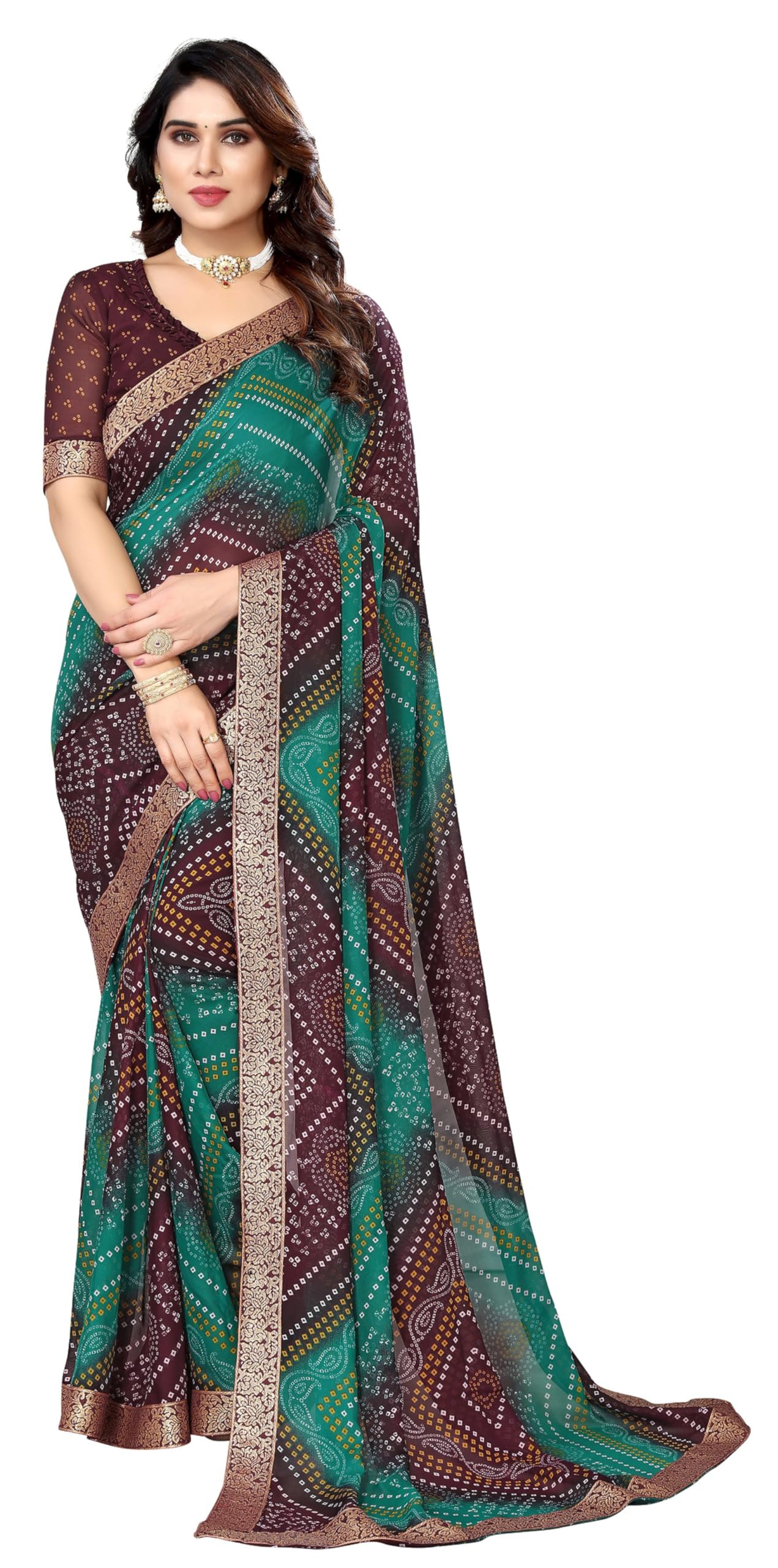 Sari indien bandhani en georgette légère : le drapé parfait sans effort