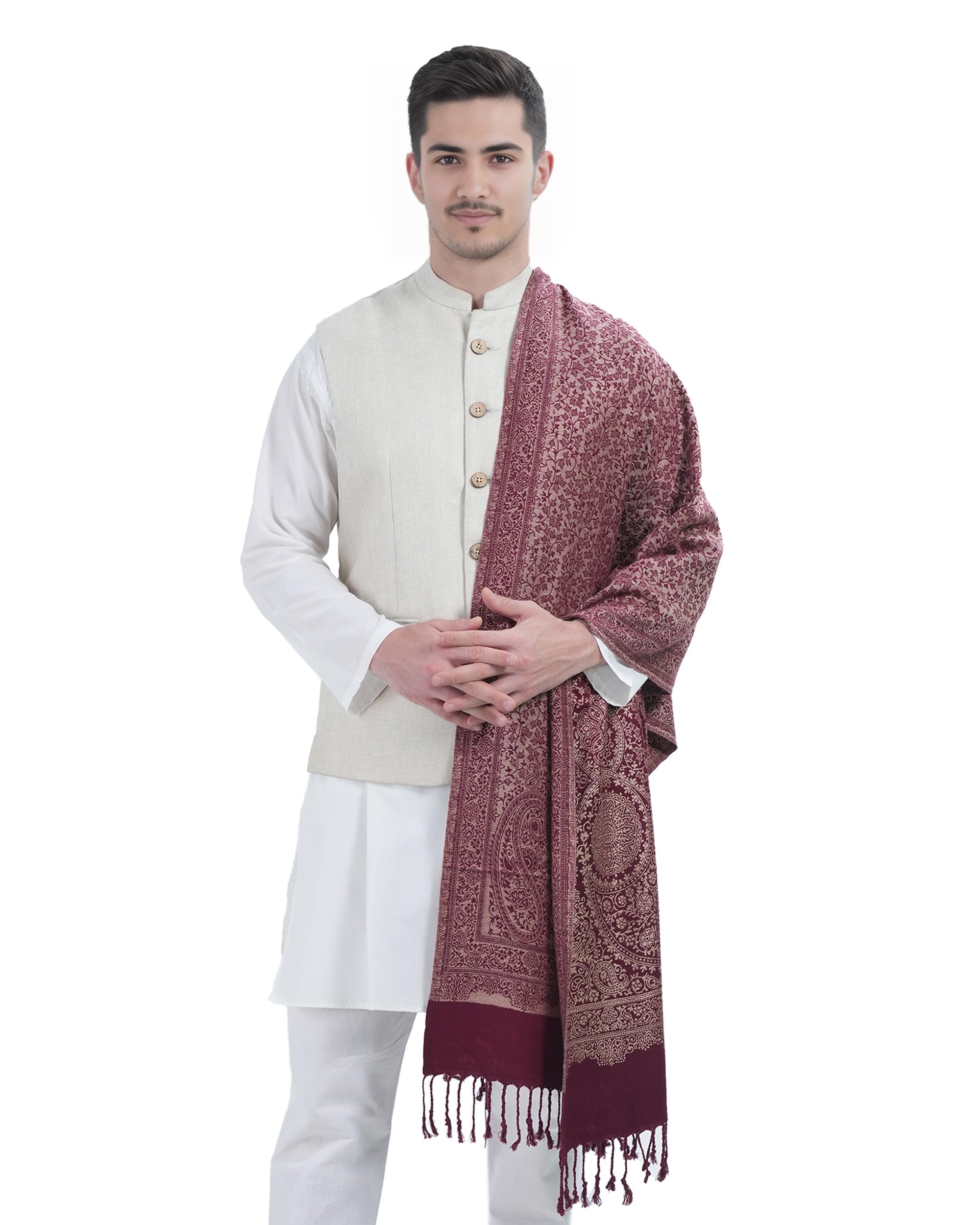 Men's and Women Ambi Design Kashmiri Wool Jamawar Unisex Stole Wrap Warm and Soft Woolen Stole with Indo-Western Design Stole for Winter Boys/Gents Stole, Scarf (30x80")-picture-44