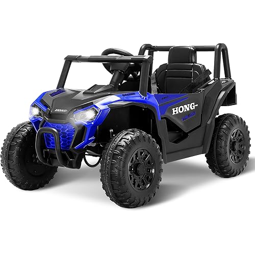 12V Kids Electric Car, Ride on Car Truck with Remote Control, LED Lights, 3 Speed Adjustable, Music, Safety Belt, Soft Start, Horn, Ride on Toys for Toddlers Boys Girls 3-6, Blue