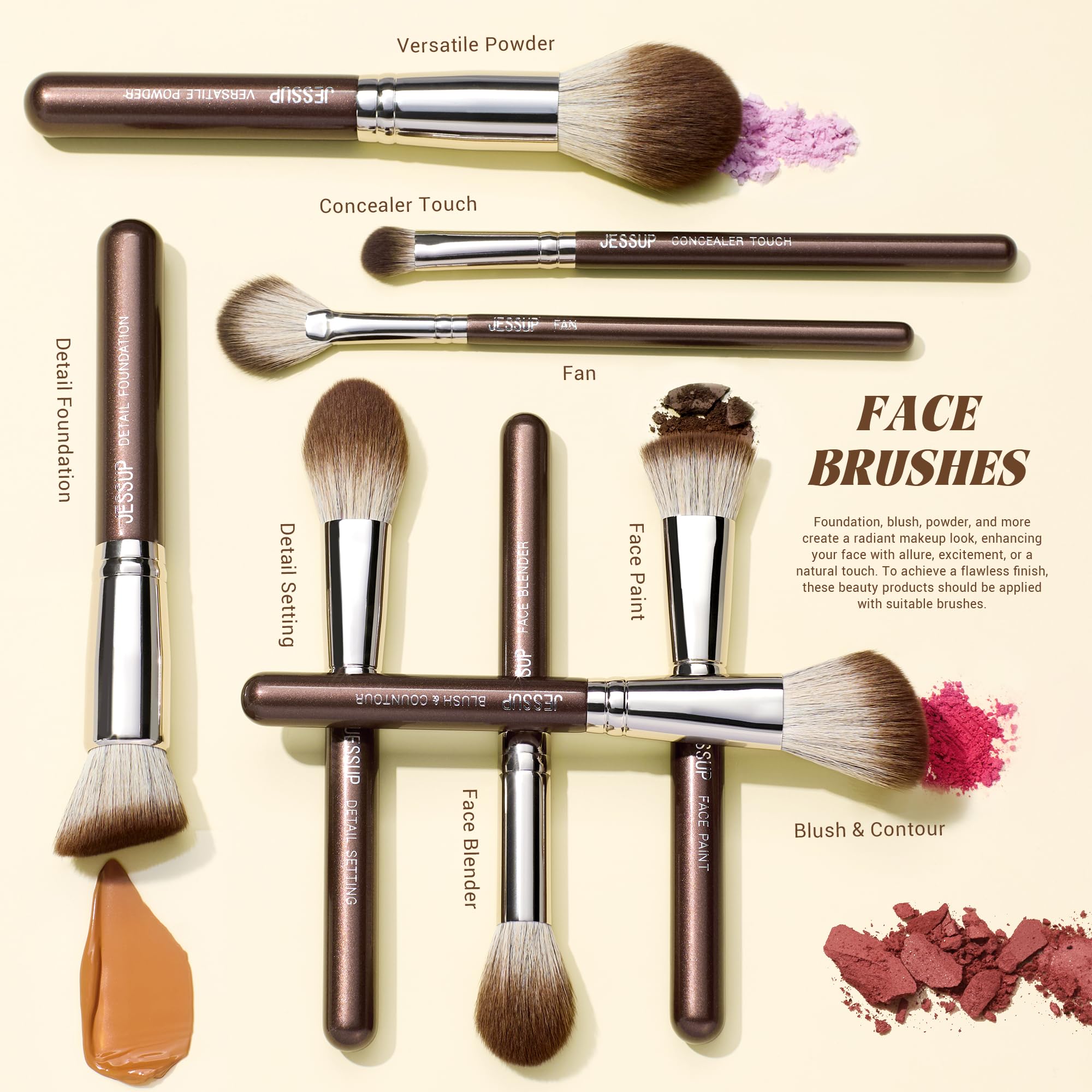 Jessup Makeup Brushes Set Professional 25pcs Premium Synthetic Make up Brushes for Foundation Eyeshadow Blending Concealer Blush Contour Bronzer Eyeliner Eyebrow - Image 3