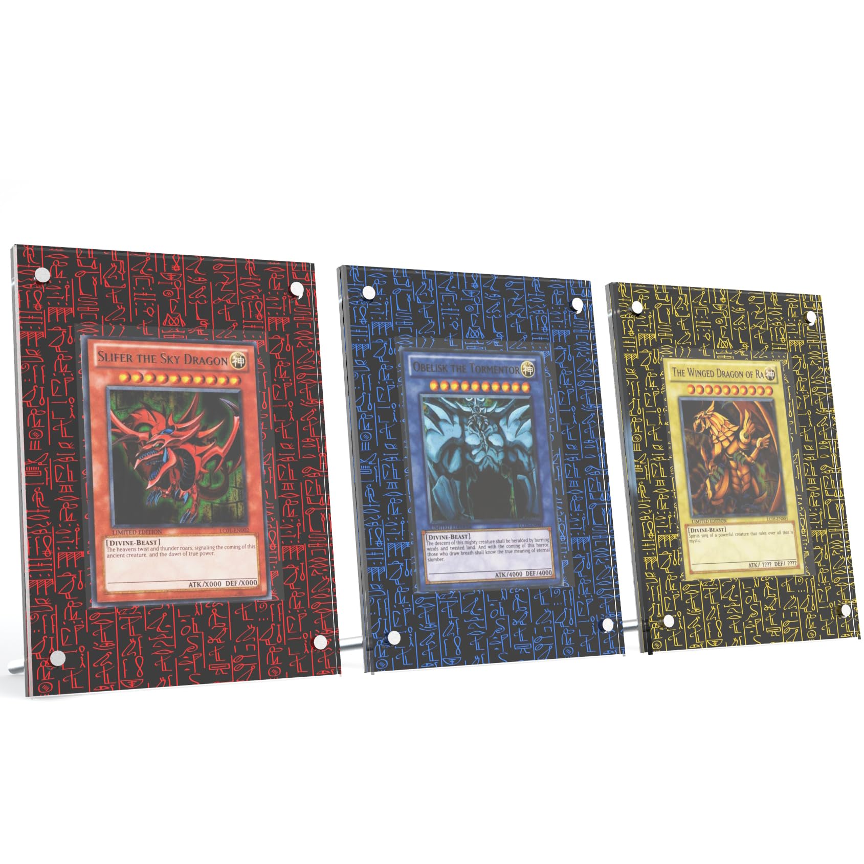 Acrosia 3 Egyptian God Cards Display Stand,Compatible with Yugioh Cards Slifer/Obelisk/Ra,Acrylic TCG Legendary Collection Frames (Yellow) : Toys & Games