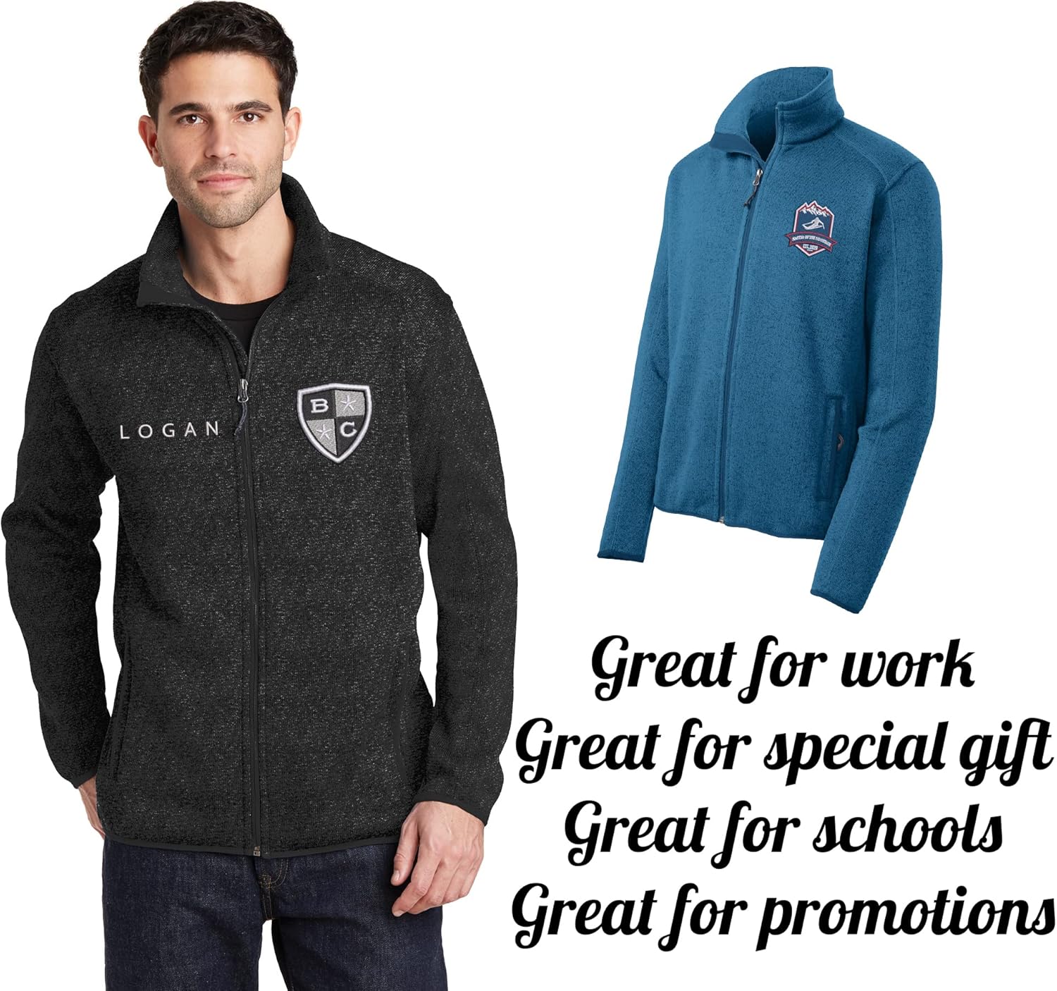 INK STITCH Men F232 Custom Design Your Own Logo Texts Stitching Sweater Fleece Jackets - 3 Colors