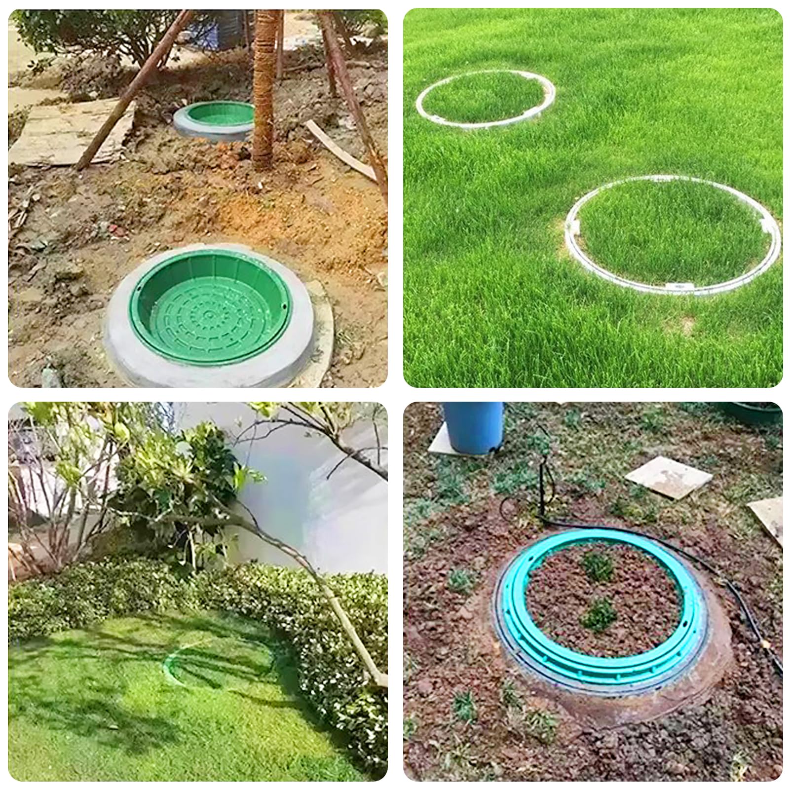 Tapa redonda para tanque séptico de 60 cm | Cubierta decorativa para aguas residuales ocultas con agujero para césped, jardín, parque, drenaje adecuado (verde)