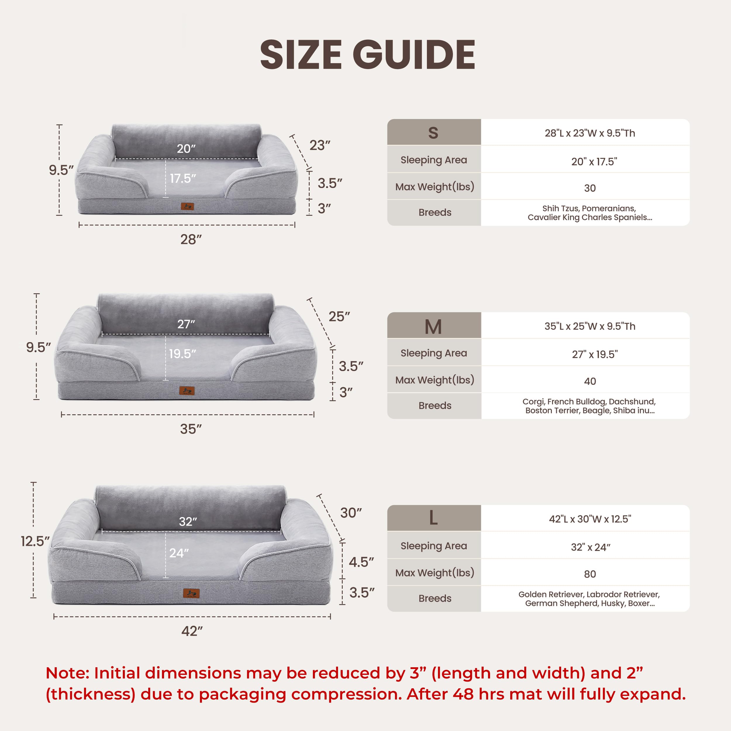 Orthopedic Dog Beds for Medium Size Dogs, Waterproof Egg-Crate Foam Pet Couch Bed with Soft Sides, Non-Slip Dog Sofa with Flannel Removable Washable Cover, 28" Supportive Pet Sofa, Light Grey - image 6