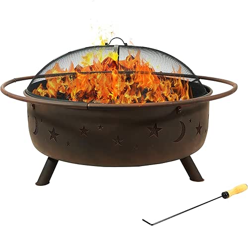 Sunnydaze Cosmic 42-Inch Large Outdoor Fire Pit - Wood-Burning Fire