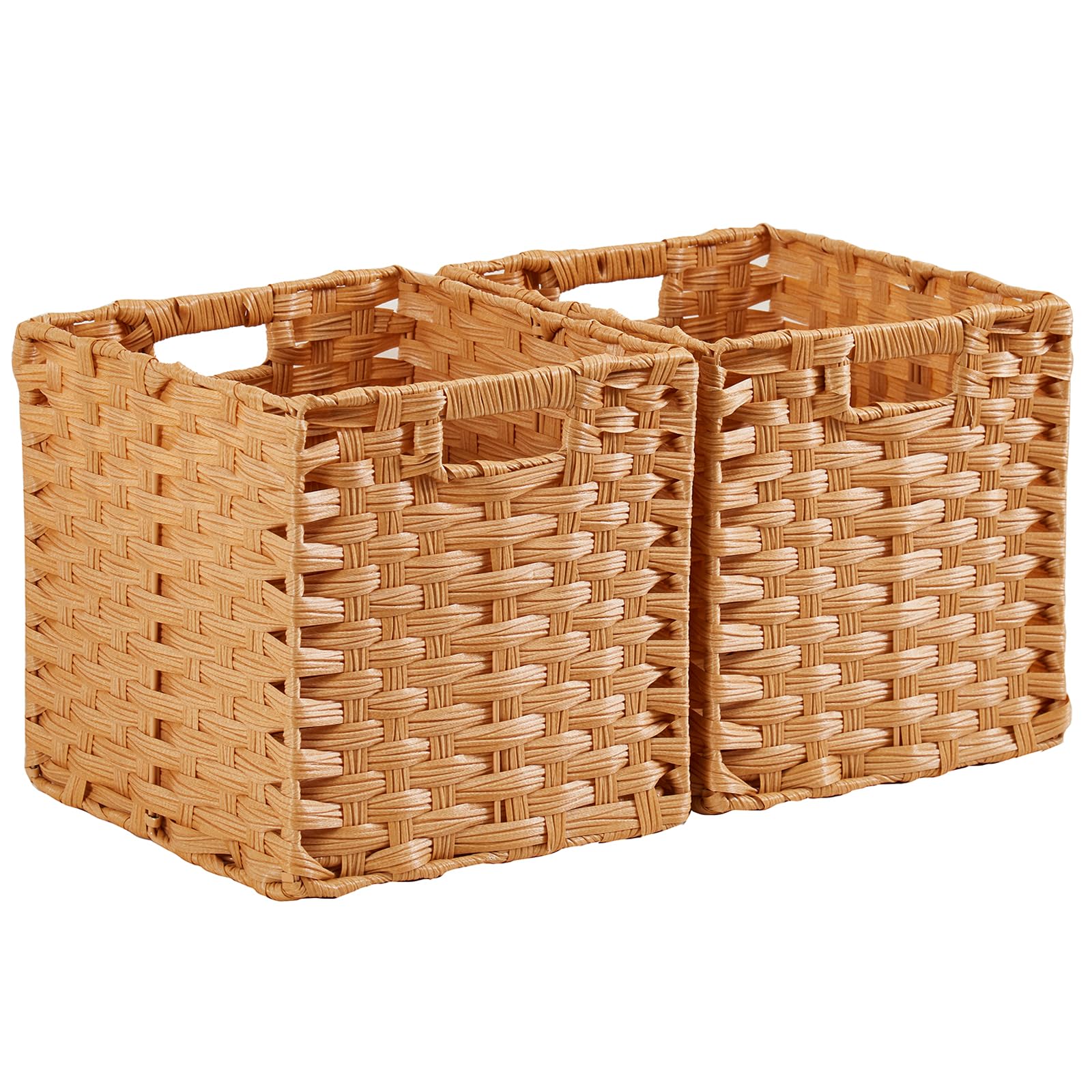 Mangata 28 cm Storage Cube Boxes, Rattan Effect Storage Baskets, Wicker Woven Polyrattan Material Closet Organizer, 28x28x28 cm, Anti-Mould, Easy to Clean(Popcorn, 2 Pack)