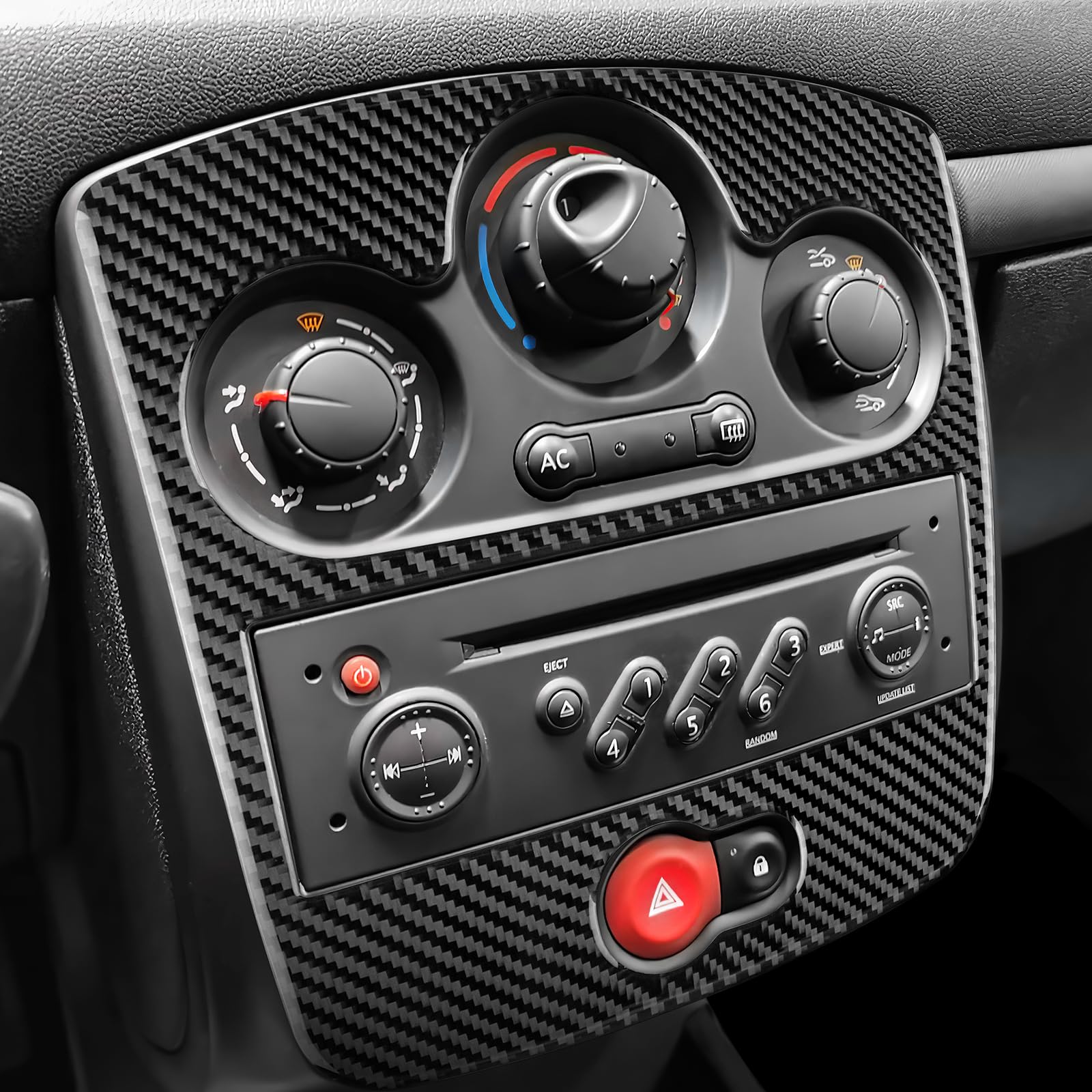 KUNGKIC Para Renault Clio 3 2006-2012 Adhesivo de fibra de carbono para CD y AC del coche, panel de climatización central, salida de aire, marco decorativo, accesorio para el interior, regalo (negro)