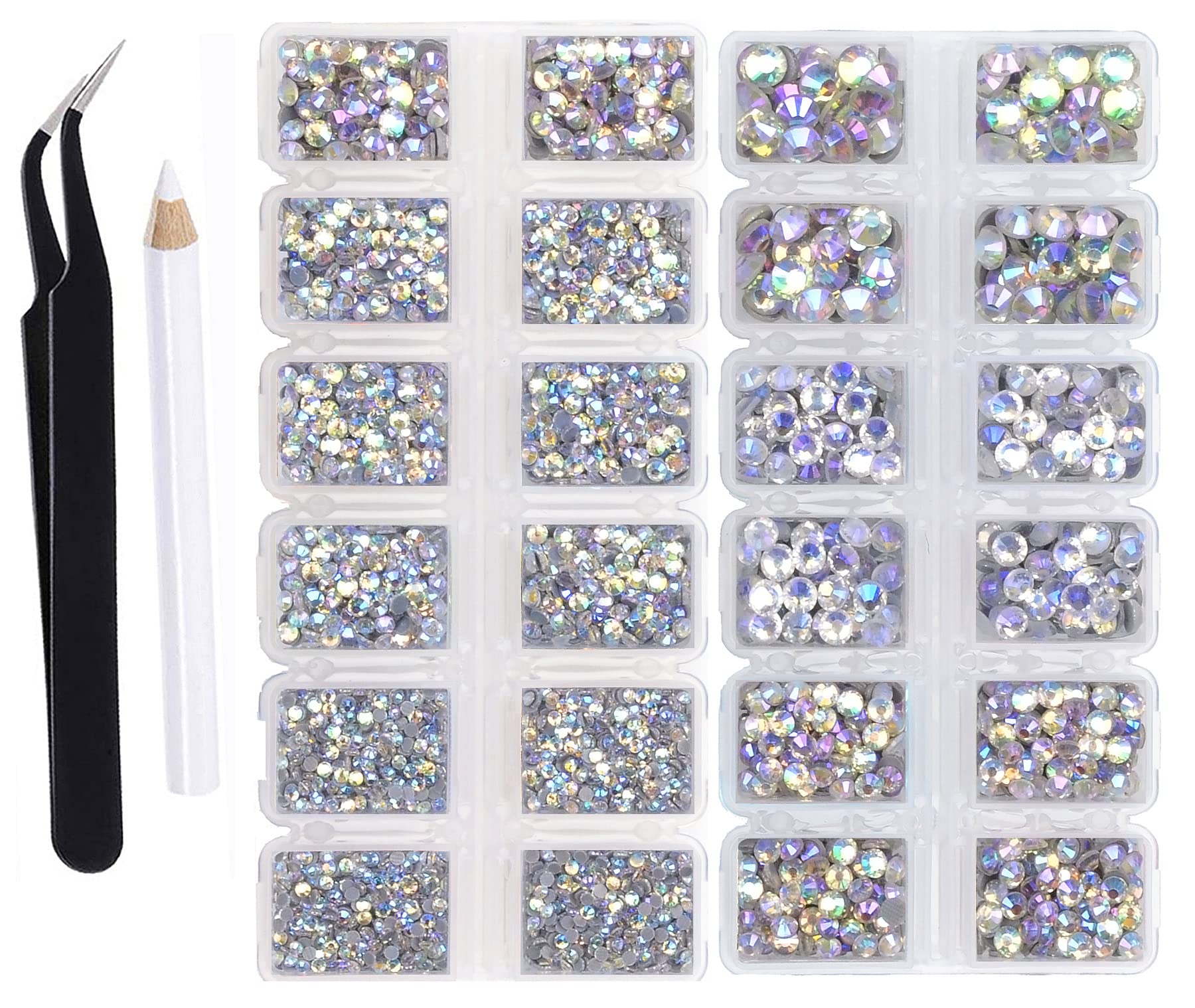 8000 Pieces 5 Sizes Hotfix Iron Flatback Glasses Rhinestones Crystal for DIY Project with Tweezers and Picking Pen for Bags, Shoes, Clothes and Manicure(Paradise Shine, 5Size)