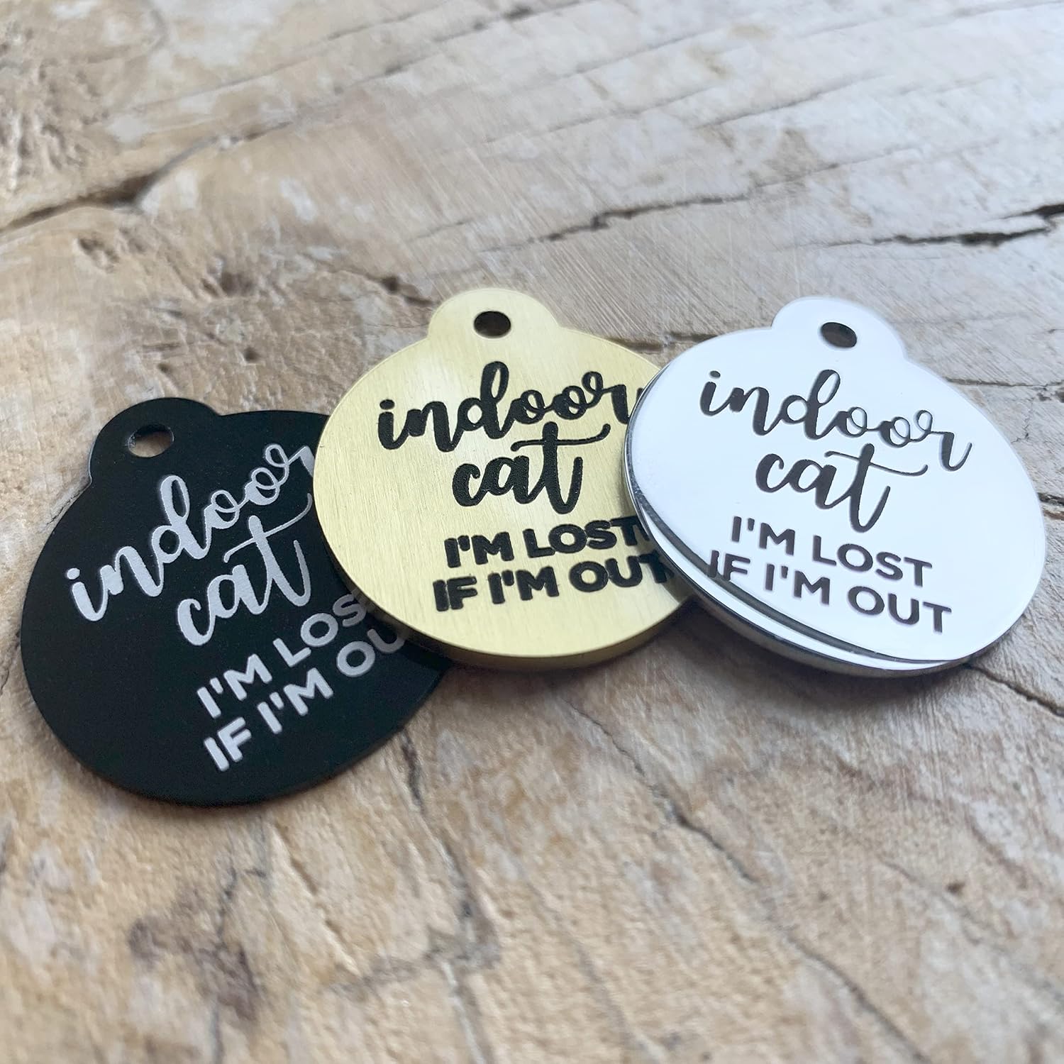 GoTags Cat Tags Personalized Small, Indoor Cat Tag Engraved with 4 Lines of Custom ID for Collars, I'm Lost If I'm Out Cat Name Tags, Anodized Aluminum Pet ID Tag, Round