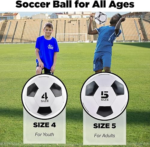 Miniatura 4 de Paquete de 6 pelotas de fútbol clásicas desinfladas, tamaño 4, con bomba y bolsa de malla para interiores y exteriores, césped, entrenamiento,