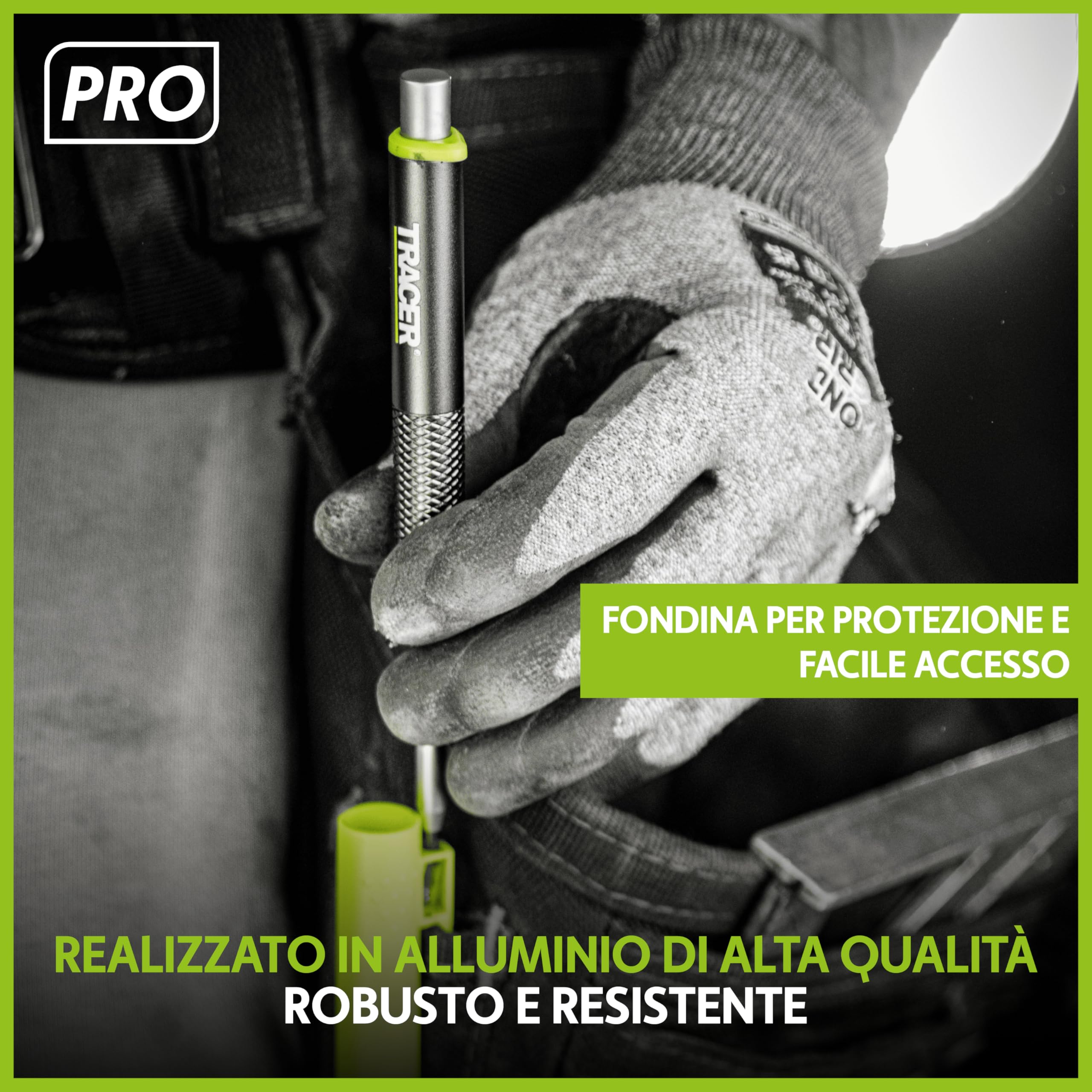 Tracer Pro Series Kit Marcatura Professionale 5 Pezzi | Matita Fori Profondi, Pennarello Costruzione Alluminio + 30 Mine